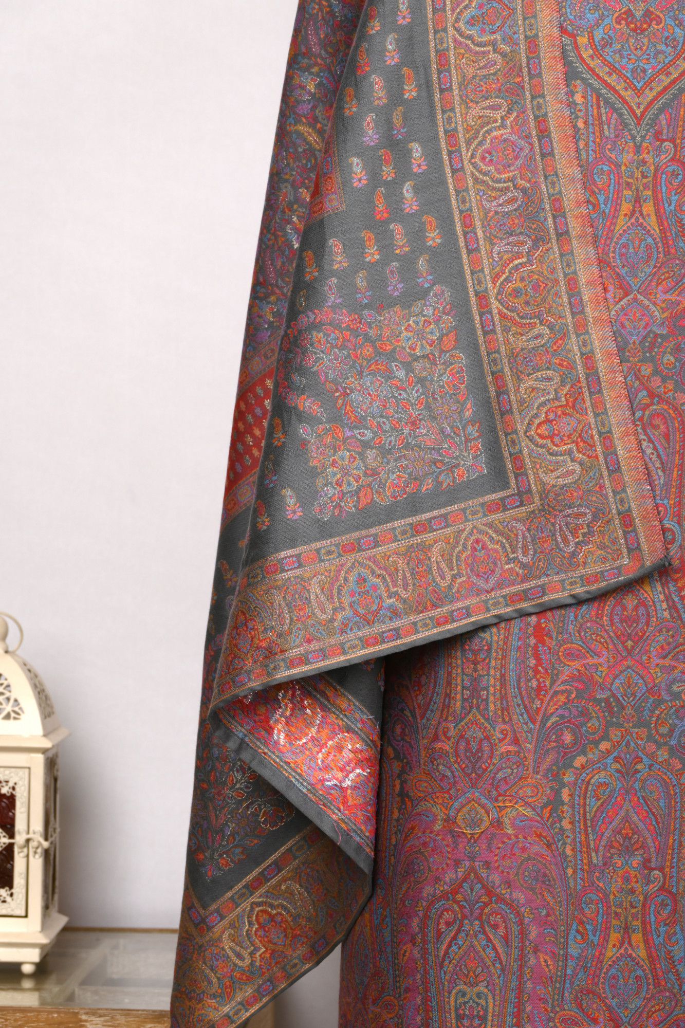 Grey Pashmina Suit set with Pashmina Dupatta- 1000-0455C