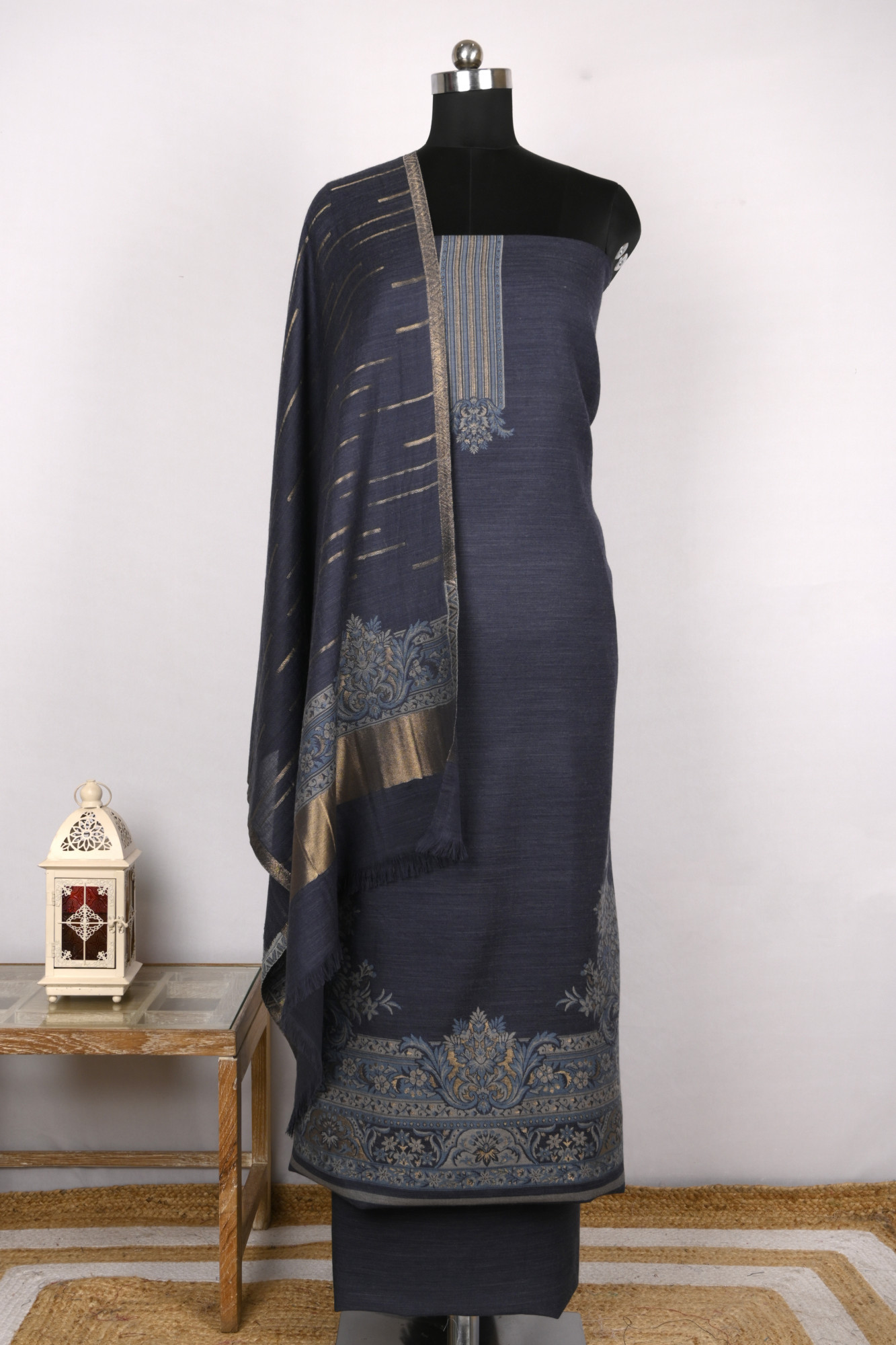 Blue Pashmina Suit set with Pashmina Dupatta- PASH1413