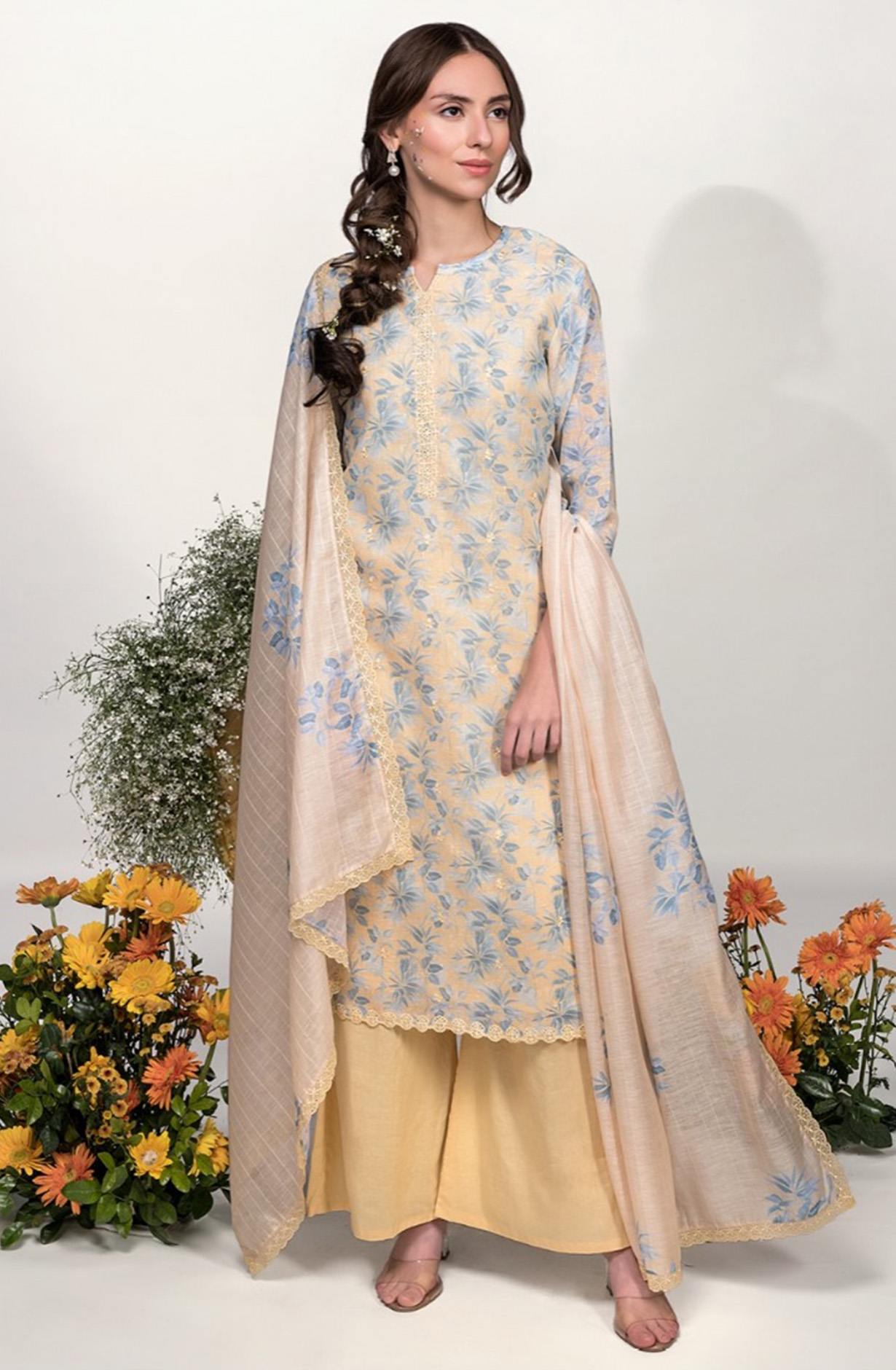 Lemon Linen Digital Printed beautiful Suit Set with Dupatta - MOG9981A