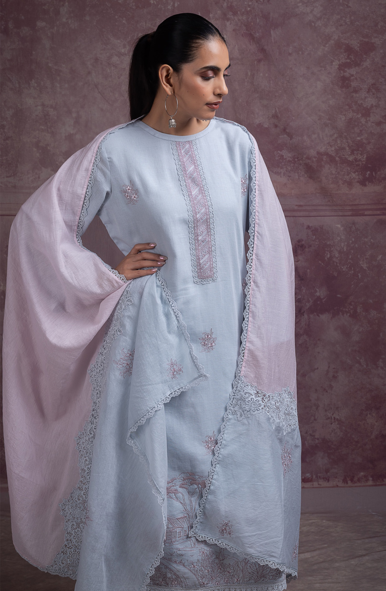 Firozee pure cotton linen embroidered beautiful Suit Set with Dupatta - ALANT168B