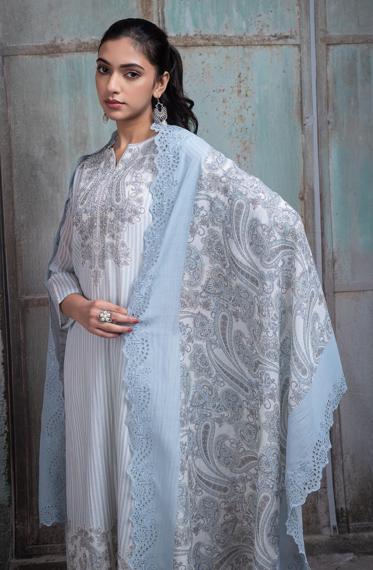 Blue Pure mul chanderi beautiful Suit Set with Dupatta - FAHNT155A