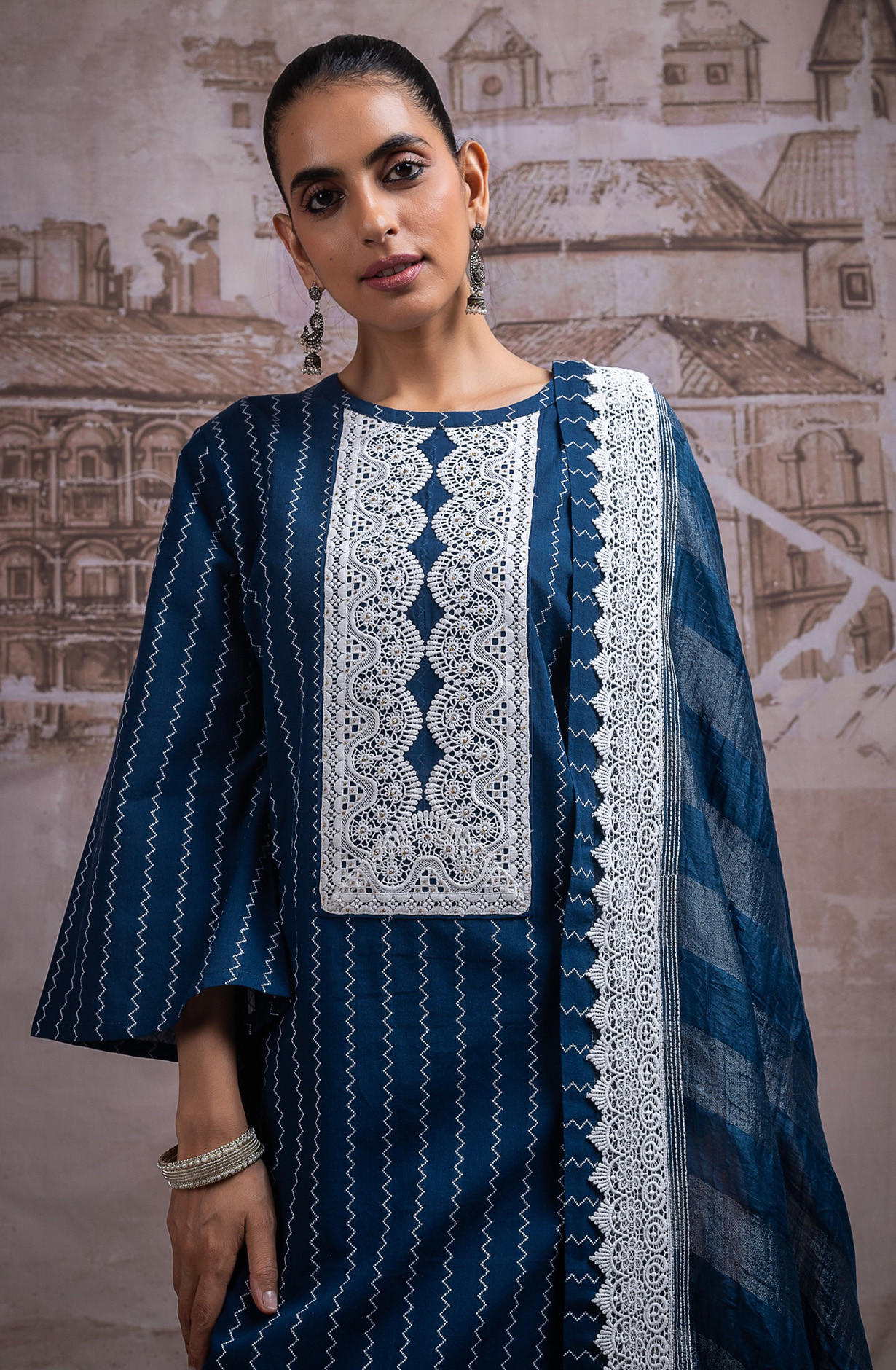 Dark Blue Mul Chanderi Beautiful Unstitched Suit with Dupatta - R157-SPR2741A