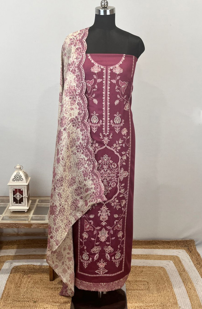 Image of Wine Spun Suit set with Brocade Dupatta- WEPSH1018-2B