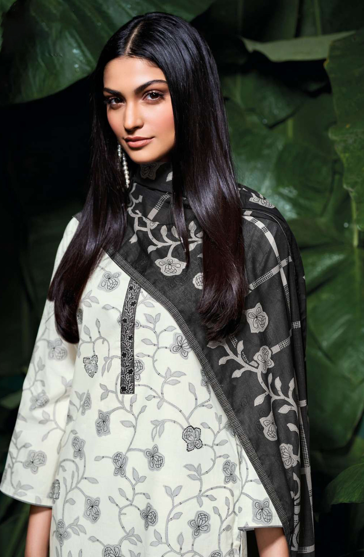 Black premium cotton Unstitched Suit Set with Dupatta - IRIAS4530A