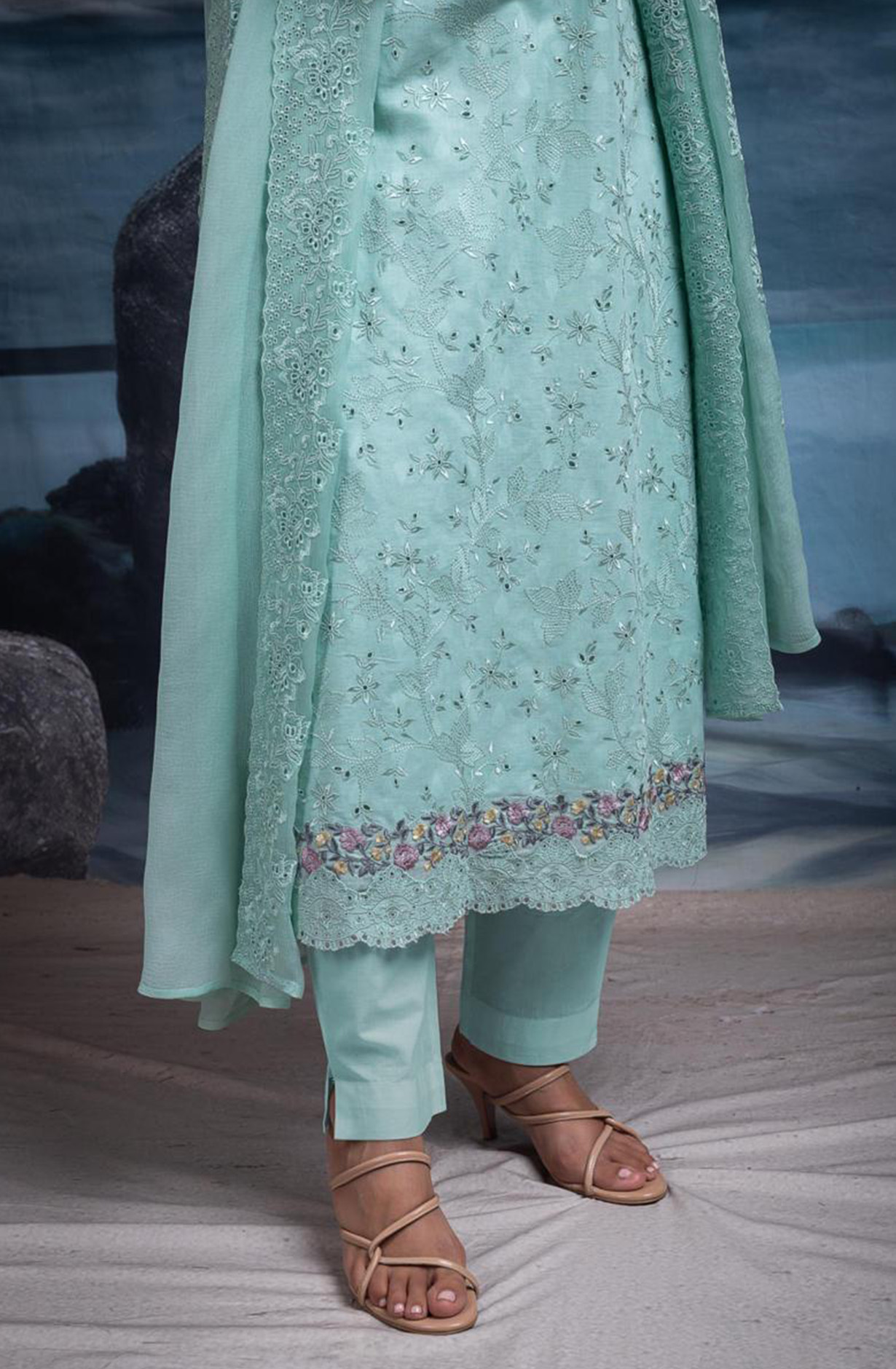 Blue Pure Cotton Butta Beautiful Suit Set with Dupatta - TANNSF133D