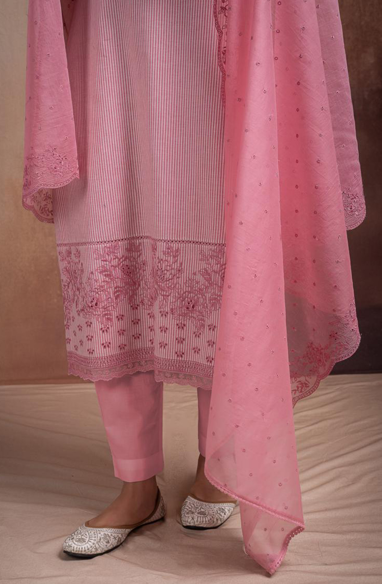 Pink Pure Cotton Handloom Embroidered Suit Set with Dupatta - ANTNSF136A