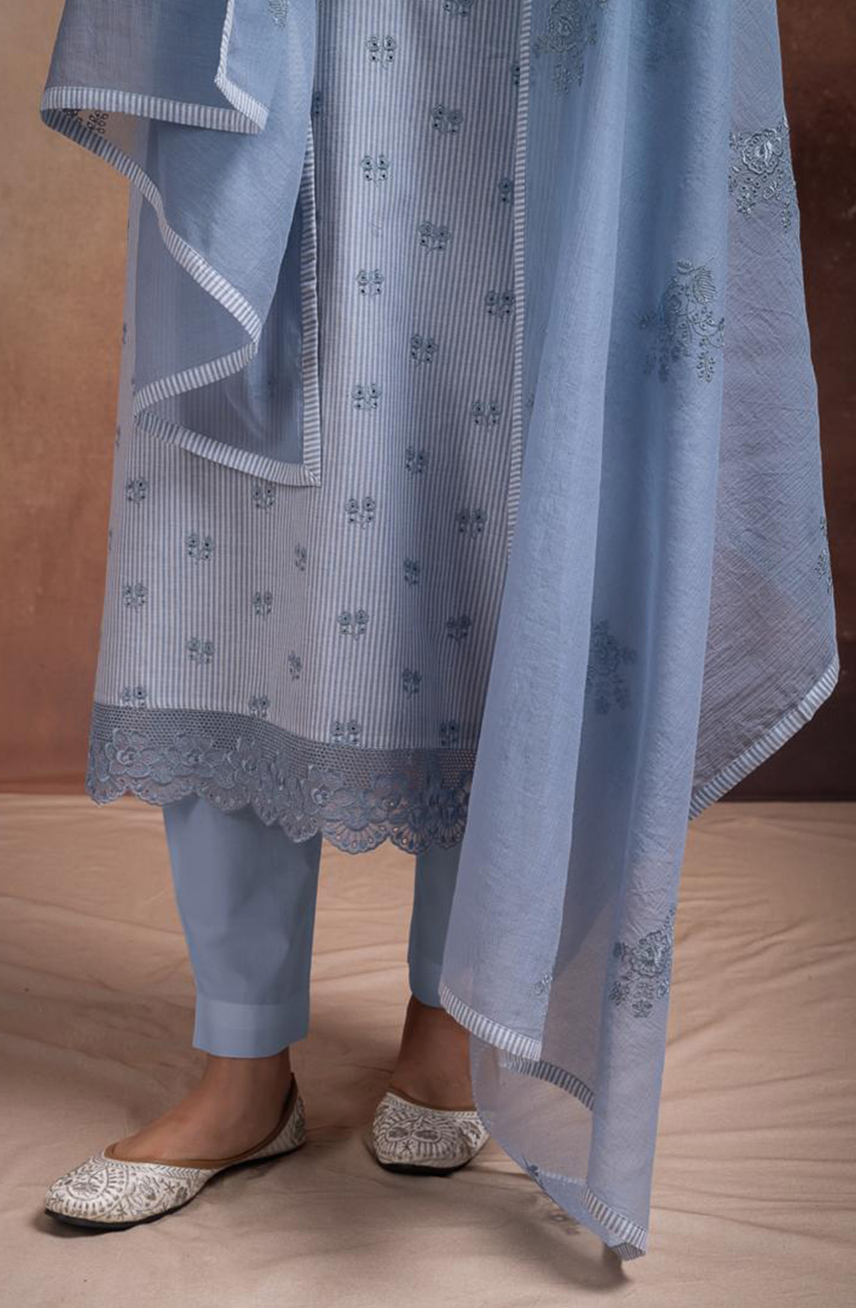 Blue Pure Cotton Beautiful Suit Set with Dupatta - ANTNSF135A