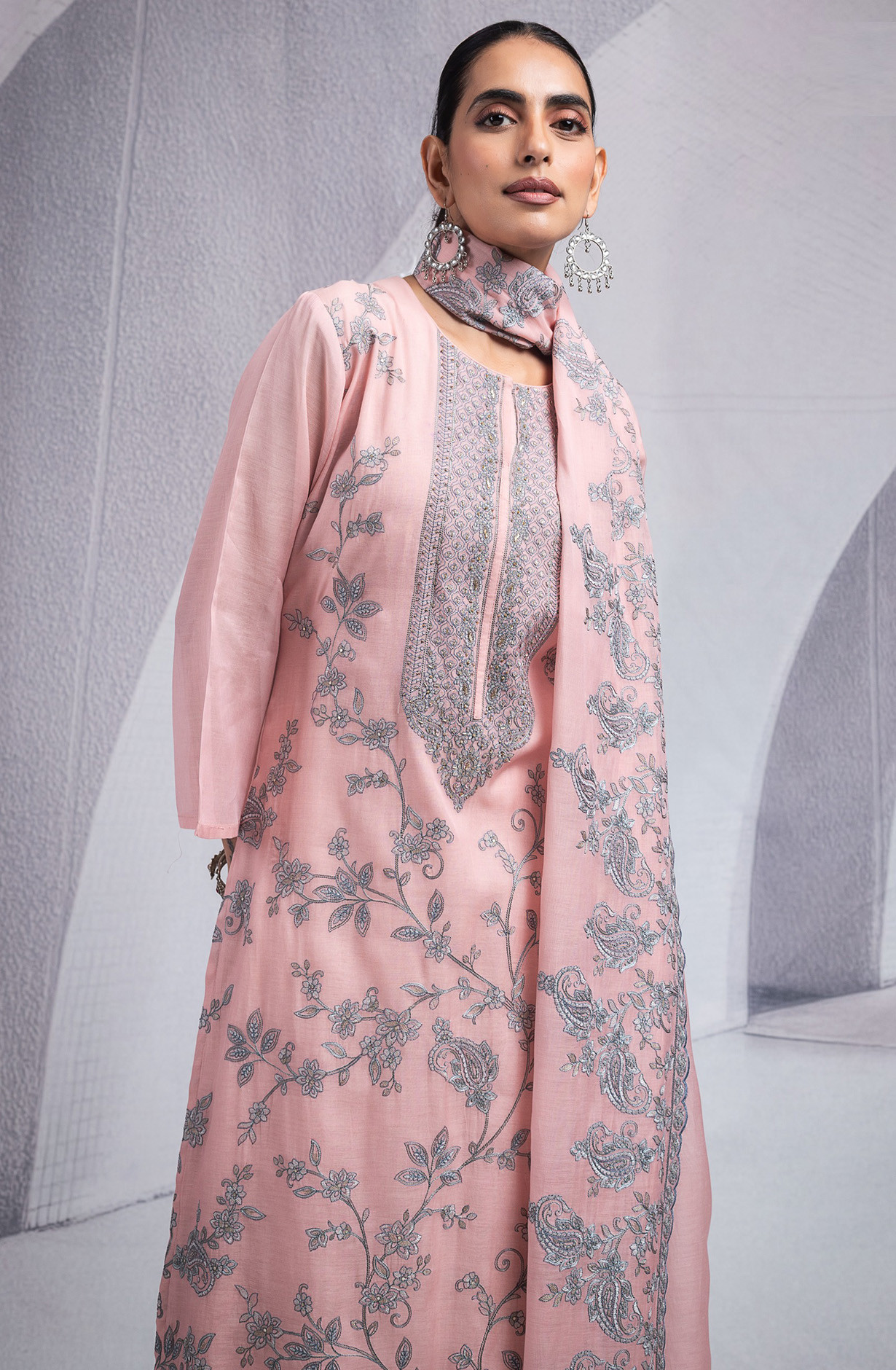 Pink Pure Mul Chanderi Suit Set with Dupatta -R157-SPR2579B