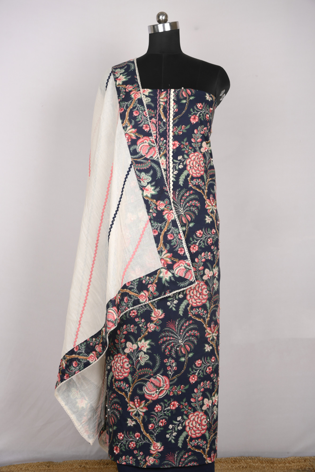 Blue Cotton Beautiful Suit Set with Dupatta - 944-1520A