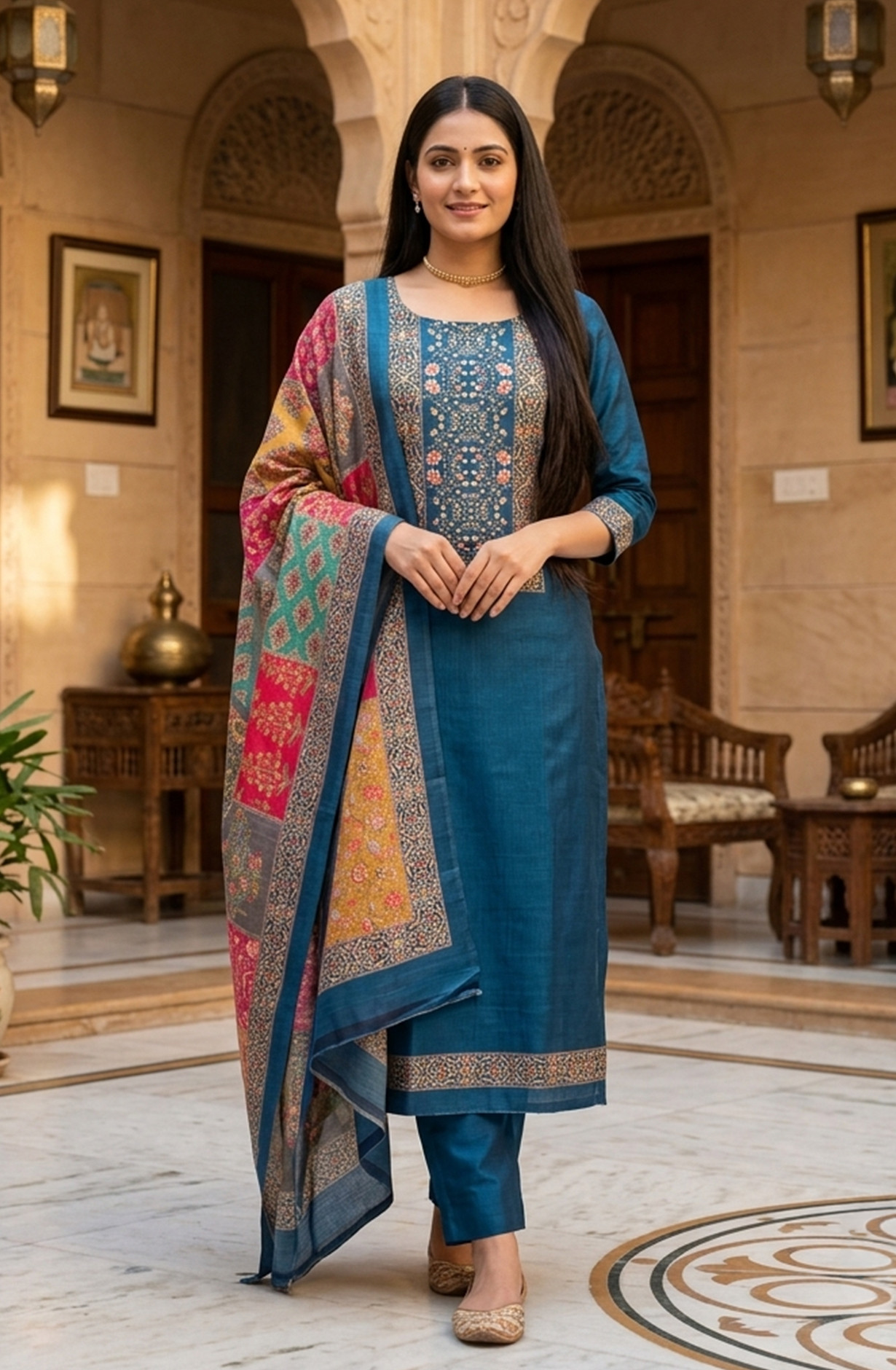 Blue Chanderi Silk Beautiful Suit Set with Dupatta - 981-1334