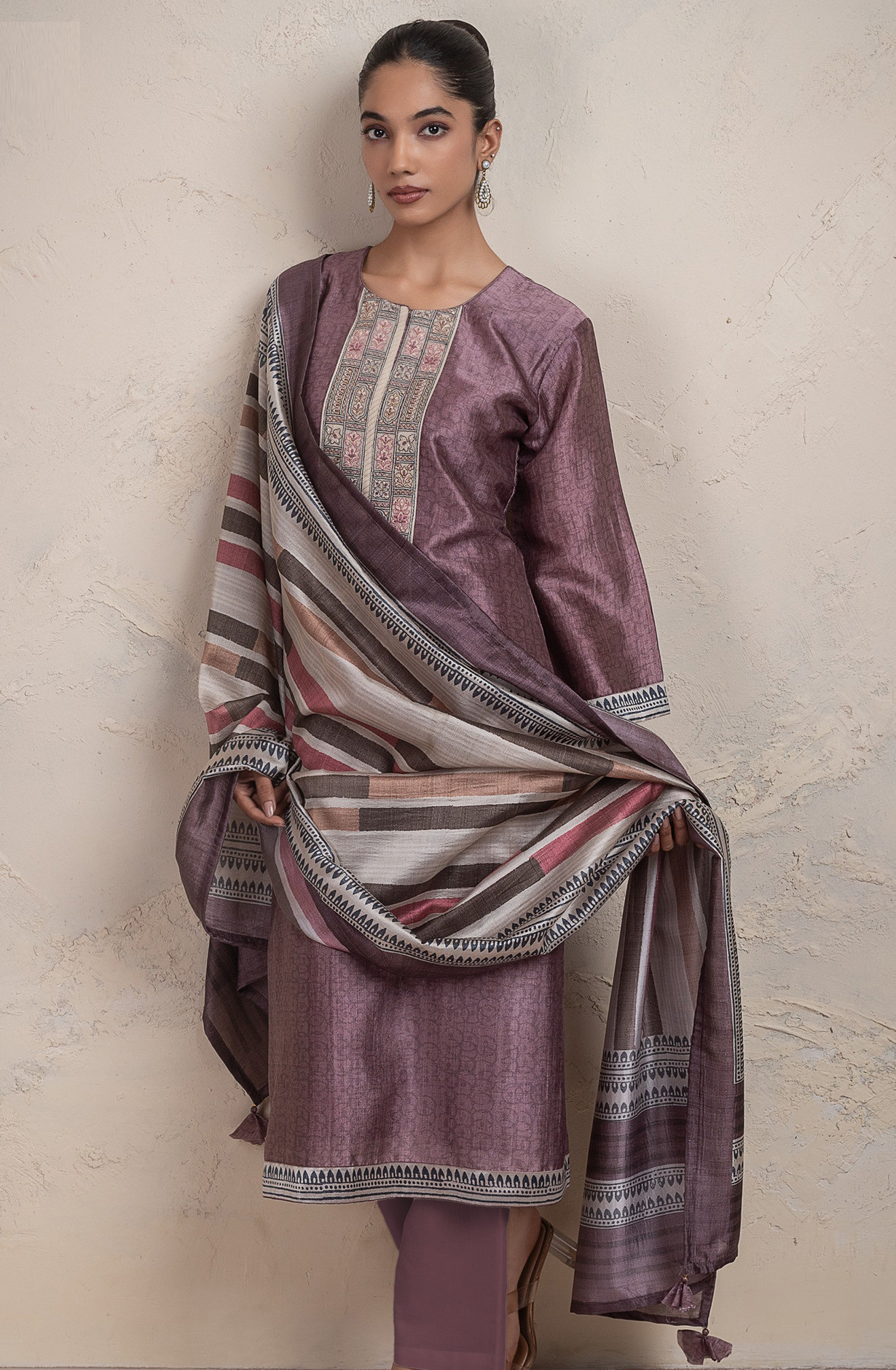 Mauve Silk Unstitch Suit Set with Dupatta - R157-SPR2614A