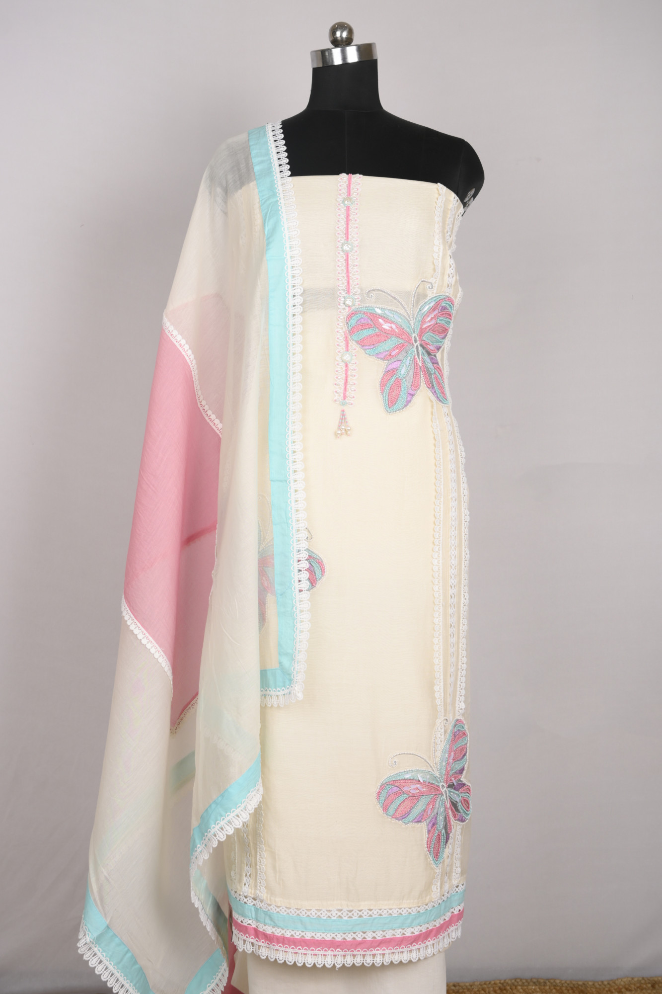 White Mul Chanderi Beautiful Suit Set with Dupatta - 1001-JSB1009A