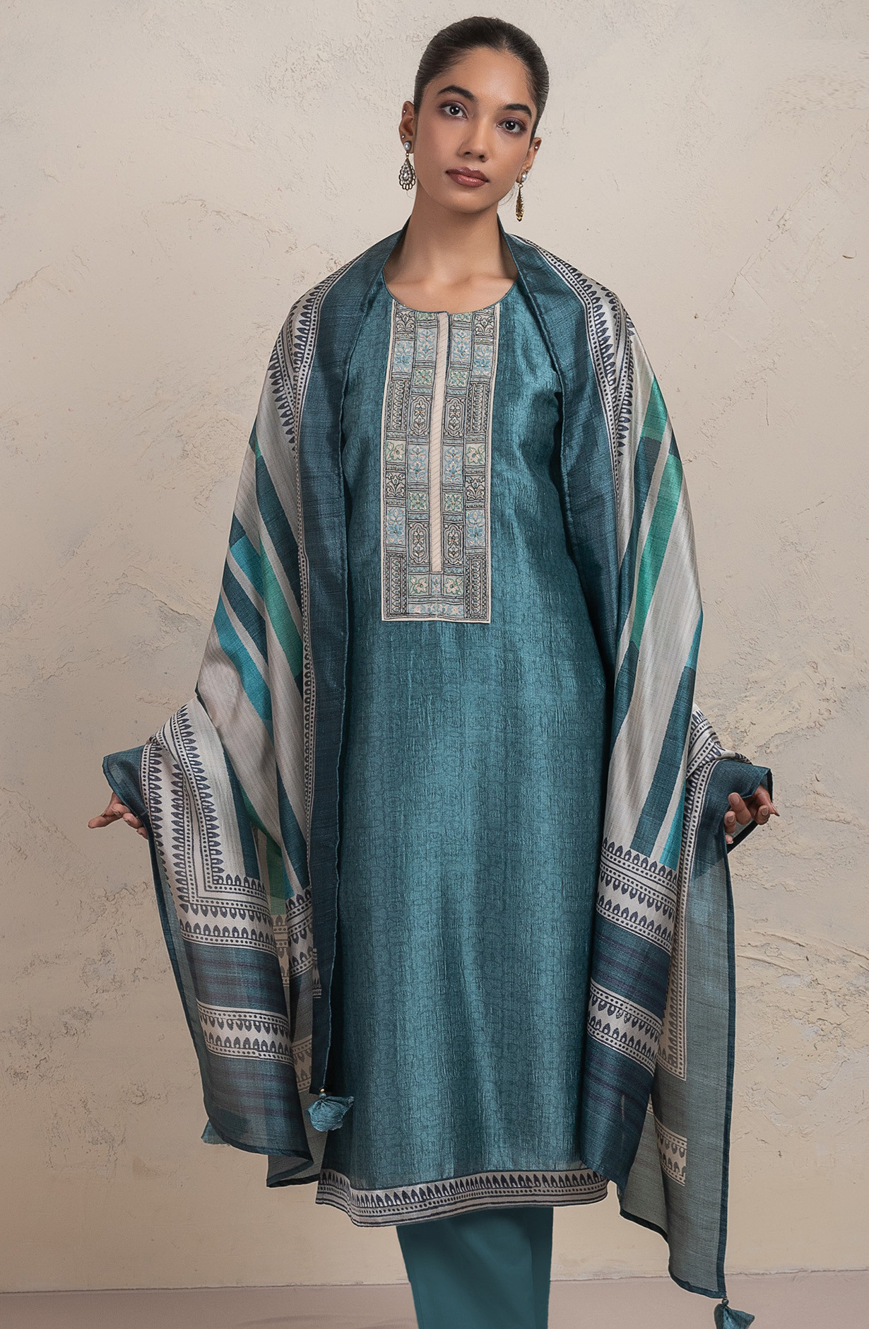 Blue Silk Unstitch Suit Set with Dupatta - R157-SPR2614B