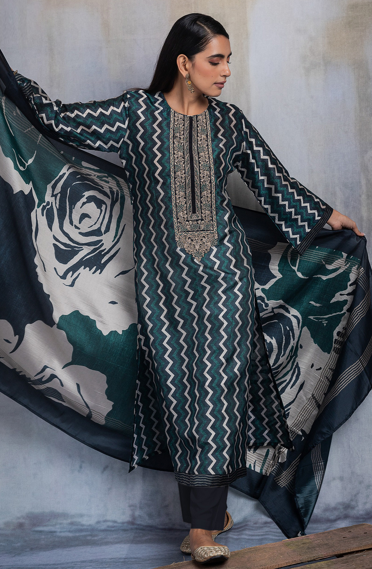 Blue Beautiful Silk Suit Set with Dupatta -R157-SPR2602A