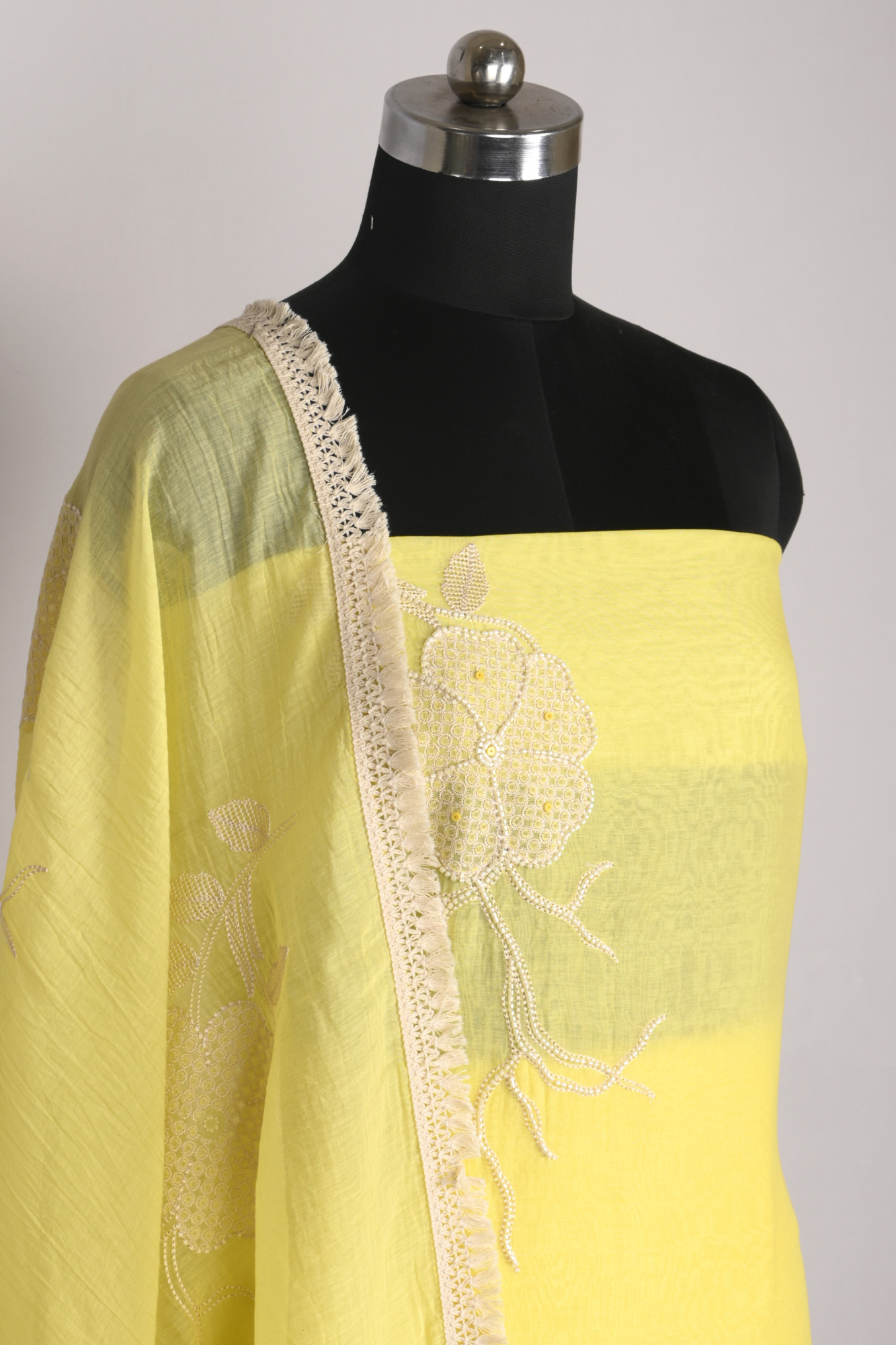 Yellow Mul Chanderi Beautiful Suit Set with Dupatta - 1001-JHU1727