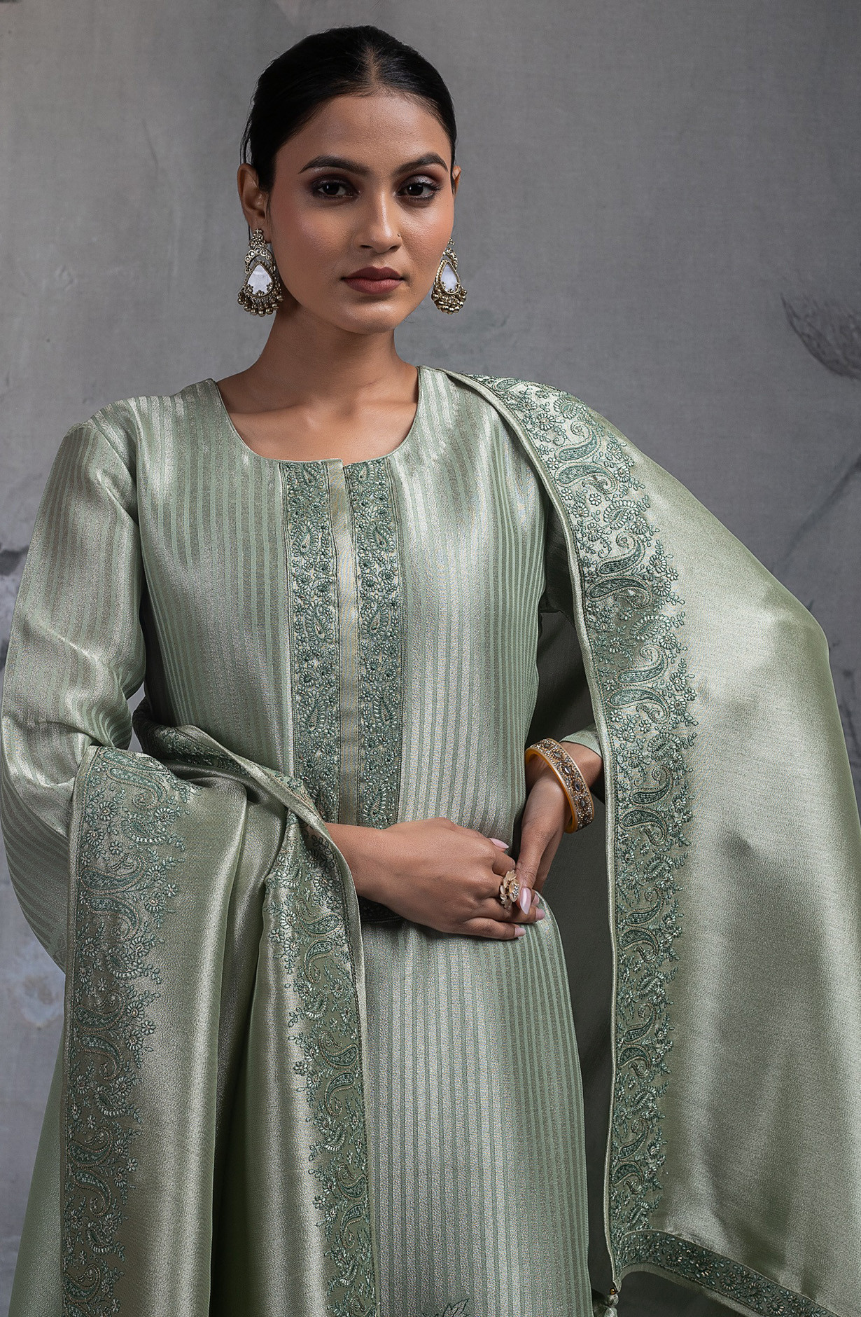 Green Ziraf Silk Jacquard Suit Set with Dupatta - R157-SPR2422A