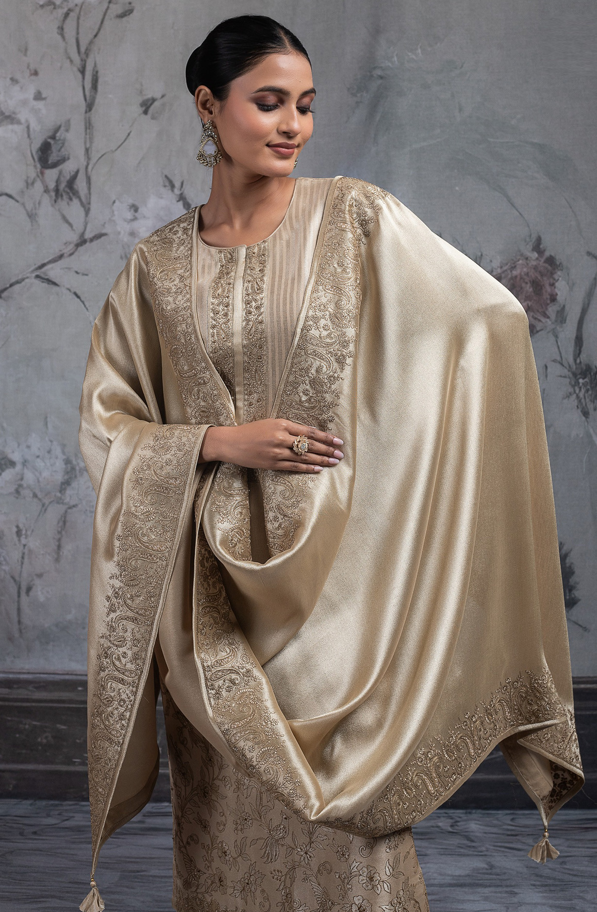 Beige Ziraf Silk Jacquard Suit Set with Dupatta - R157-SPR2422B