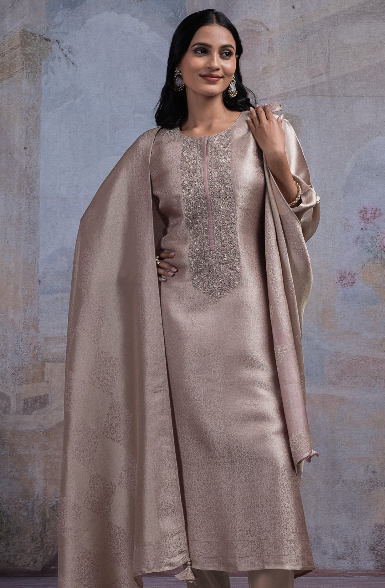 Pink Ziraf Silk Jacquard Suit Set with Dupatta - R157-SPR2541