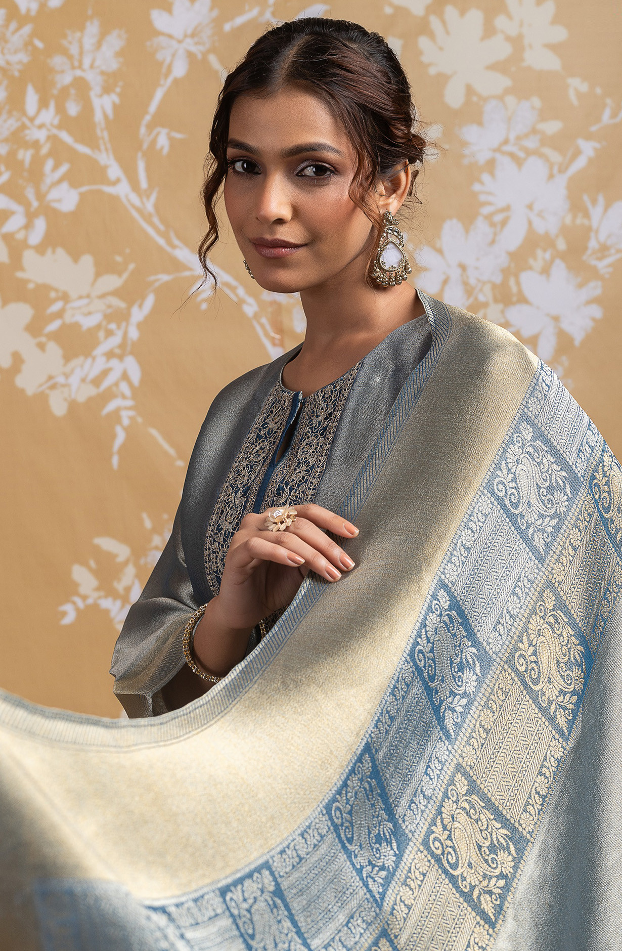 Grey Ziraf Silk Jacquard Suit Set with Dupatta - R157-SPR2556
