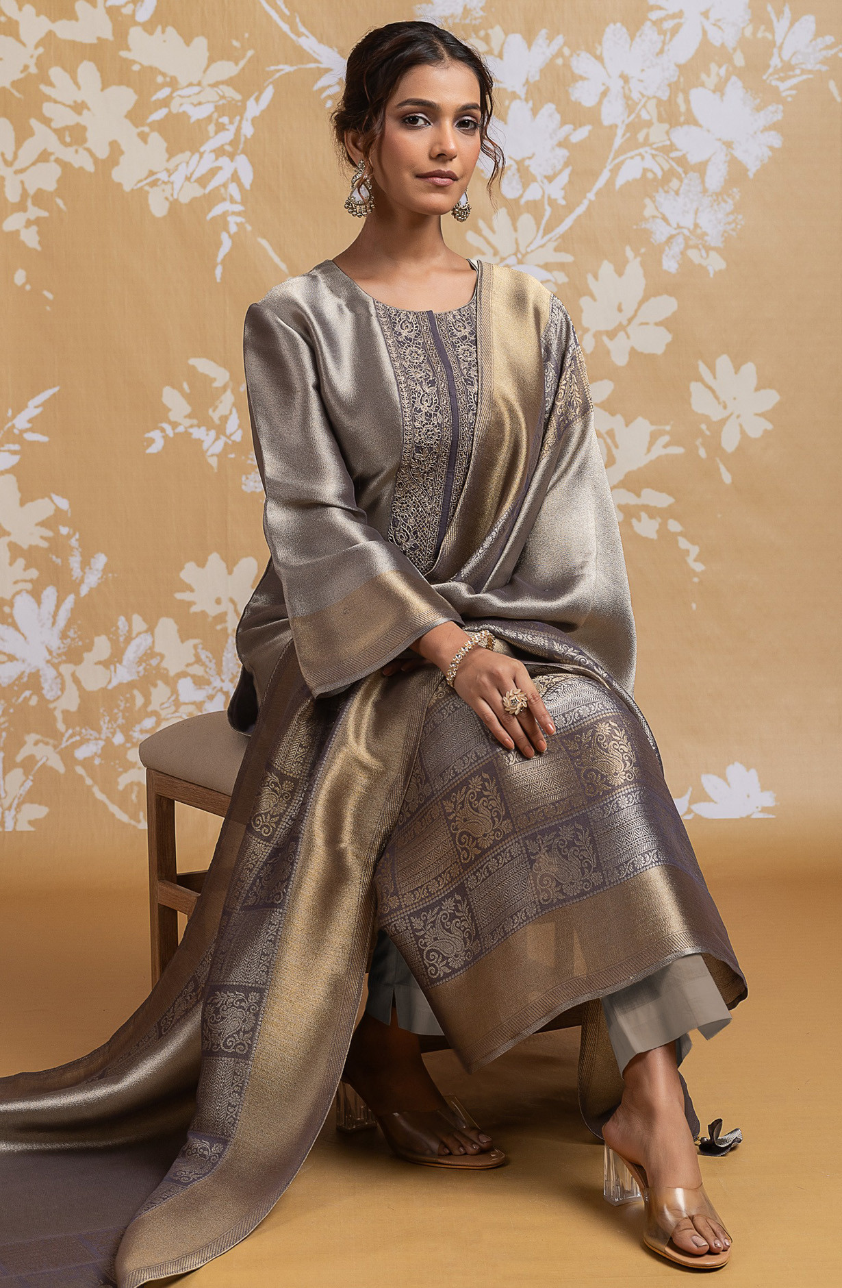 Purple Ziraf Silk Jacquard Suit Set with Dupatta - R157-SPR2556A