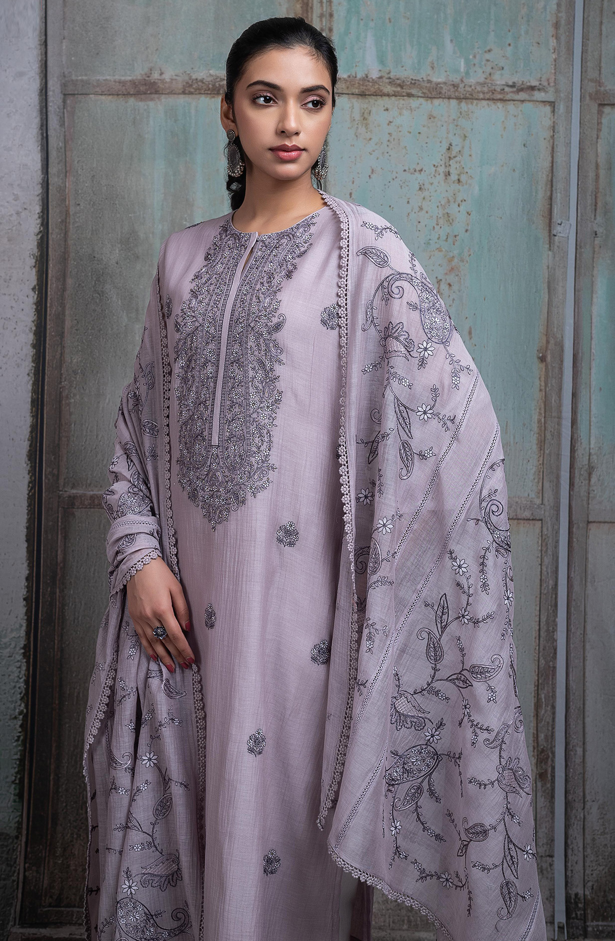 Purple Pure mul chanderi Embroidered Suit Set with Dupatta - R157-SPR2597