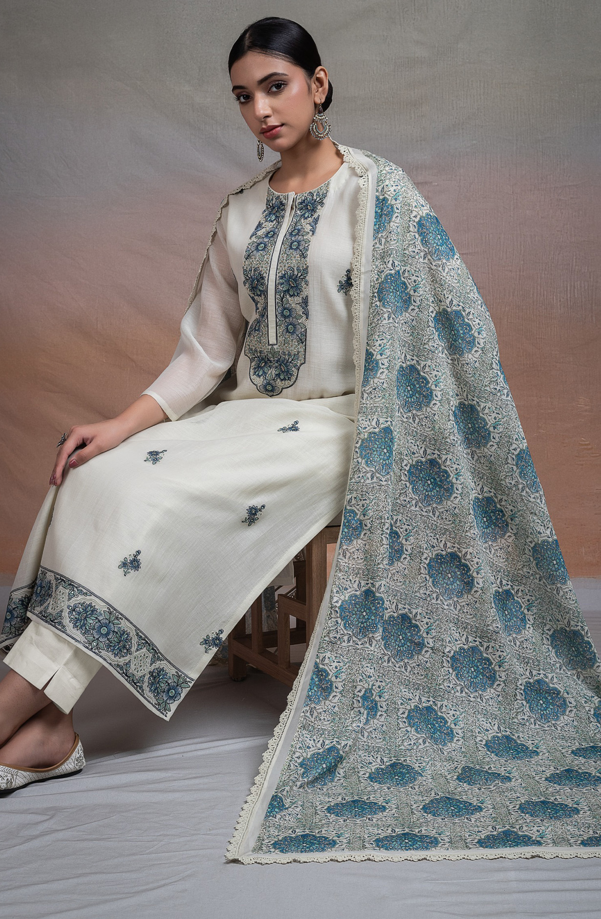 Cream Pure mul chanderi Suit Set with Dupatta - R157-SPR2664A