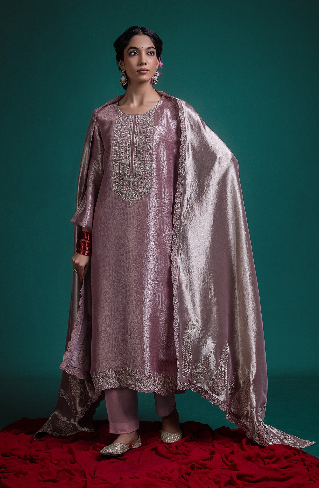 Pink Pure silk Unstitched Suit Set with Beautiful Dupatta - SHANSK127A