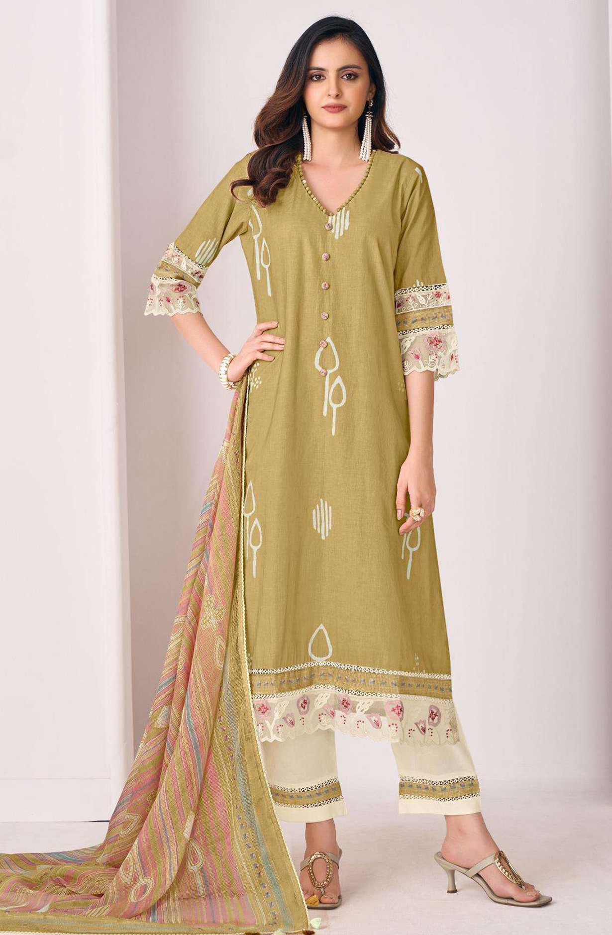 Yellow Pure Cotton Beautiful Suit Set with Dupatta - IMA3275C