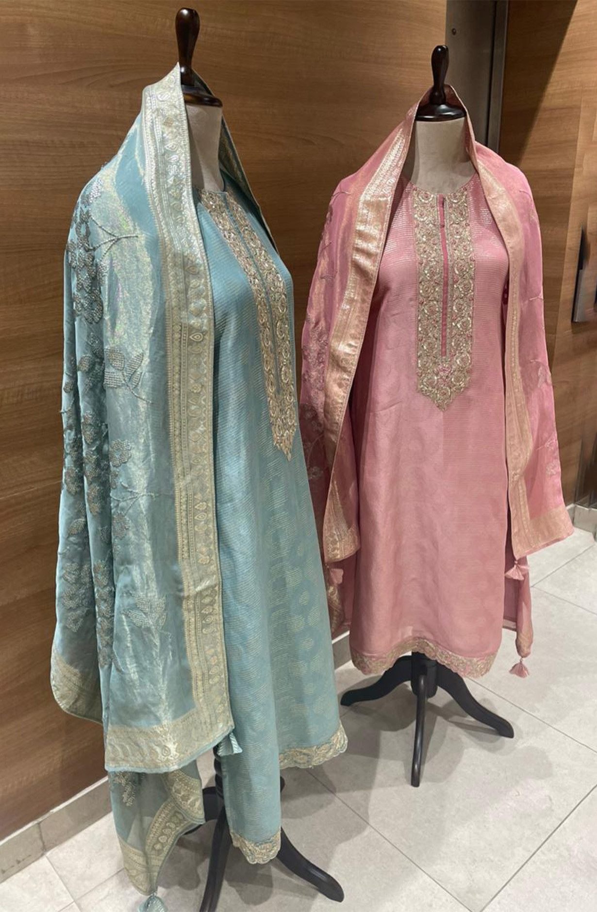 Pink Silk Jacquard Suit Set with Tissue Silk Dupatta - R157-SPR2521