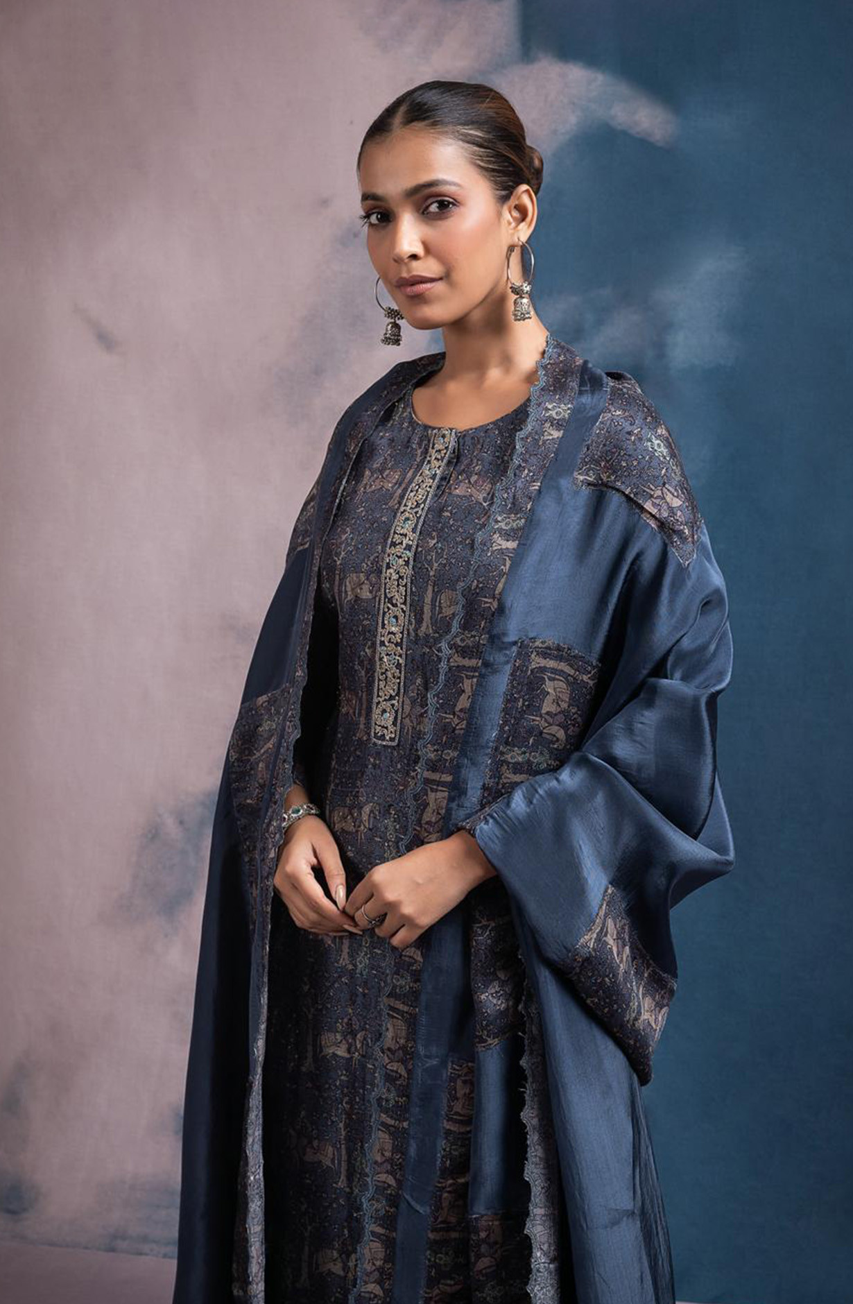 Blue Silk Printed Suit set with Dupatta - R157-SPR2448A