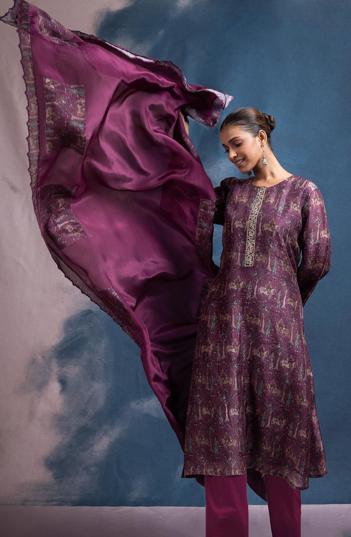 Purple Silk Printed Suit set with Dupatta - R157-SPR2448B