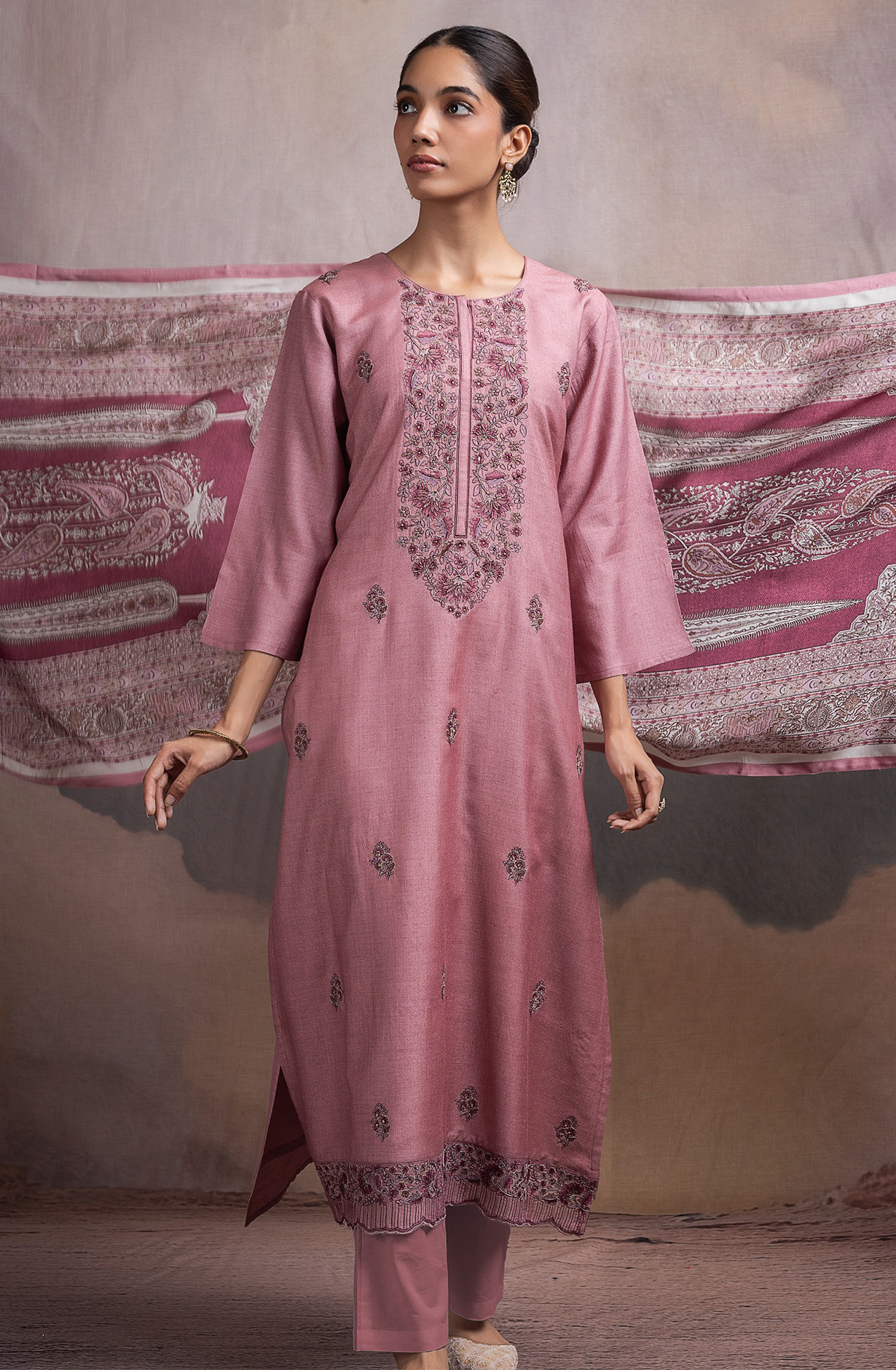 Pink Pure Monga Tussar Silk Suit with Dupatta - R157-SPR2494