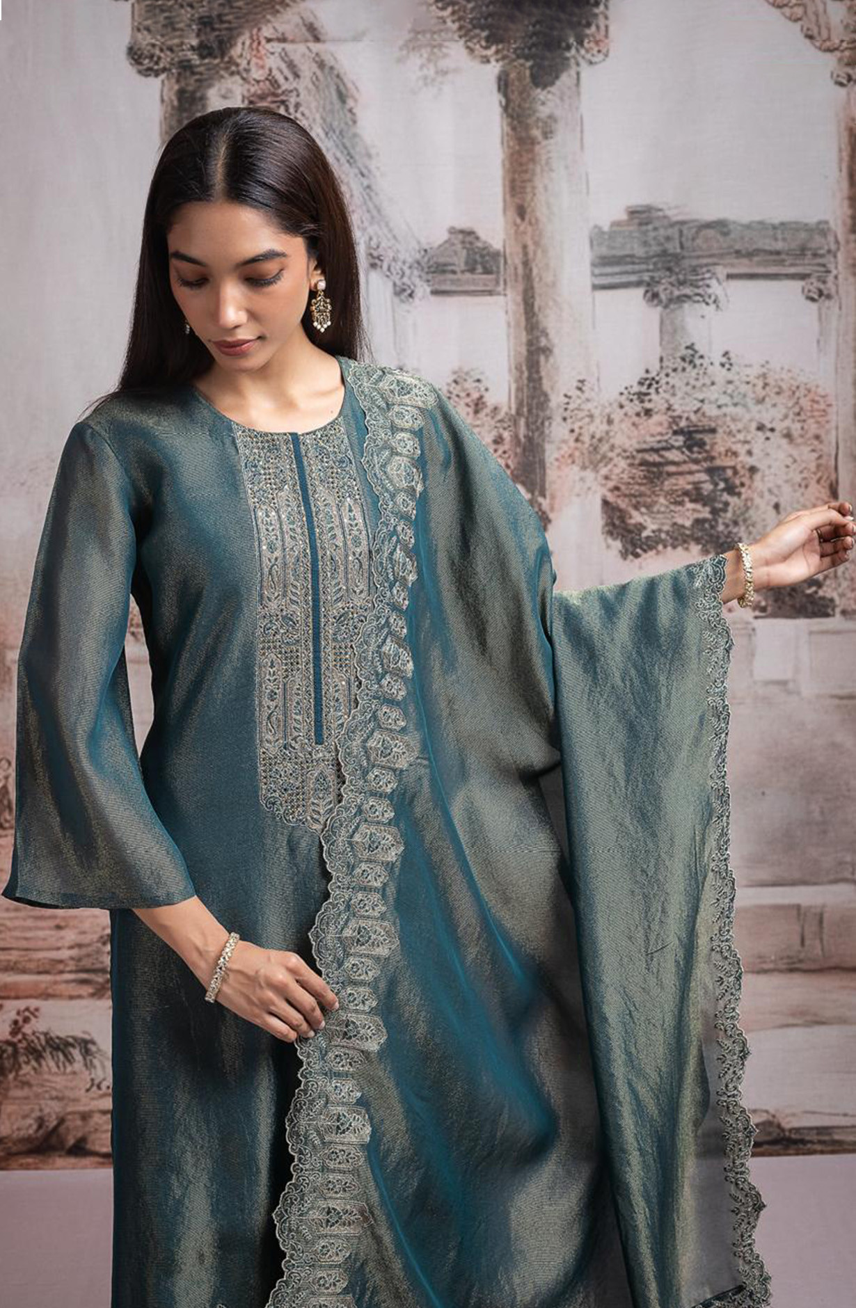 Bottle Green Silk Suit set with Silk Dupatta - R157-SPR2513