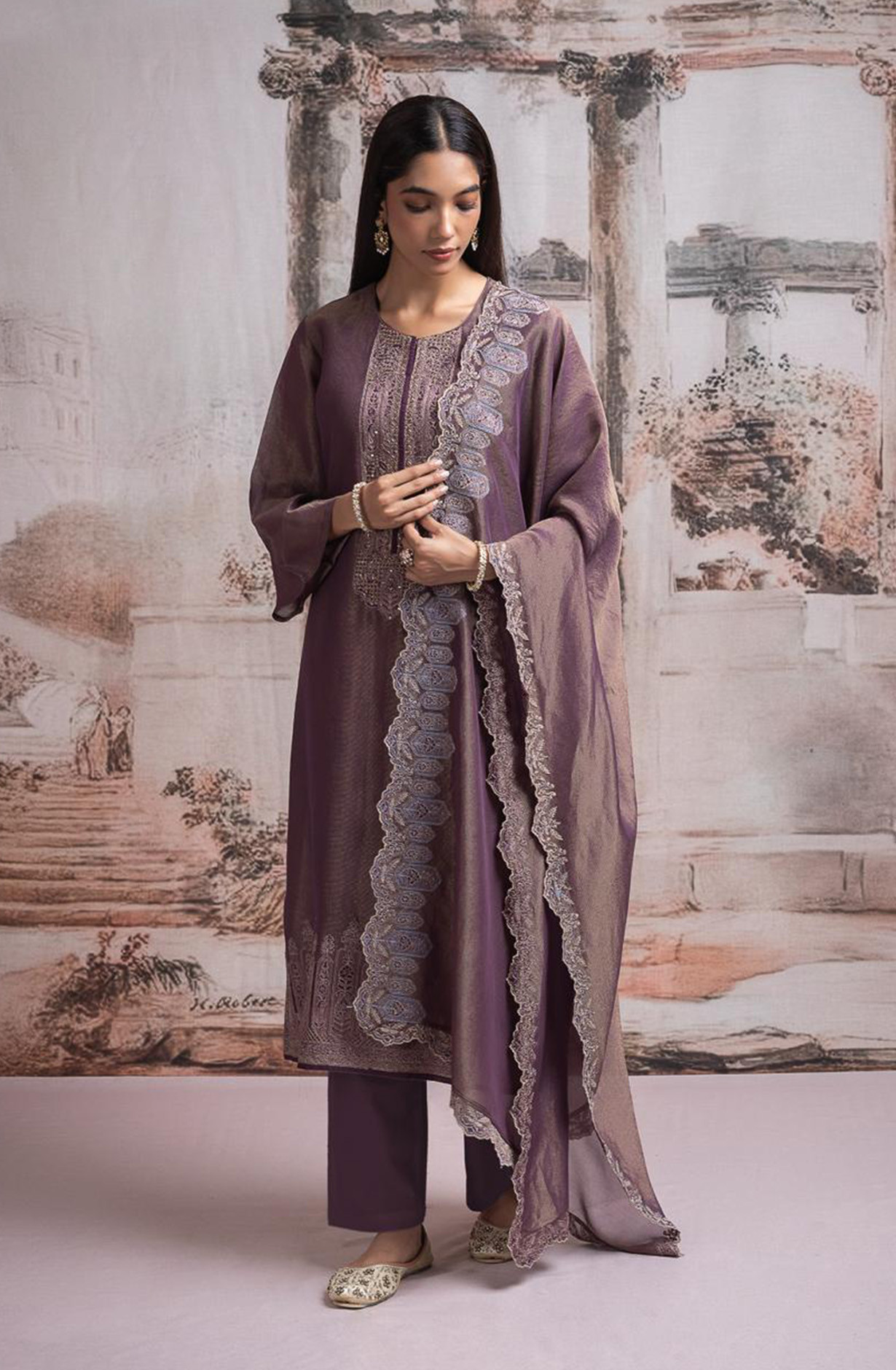 Wine Silk Suit set with Silk Dupatta - R157-SPR2513A