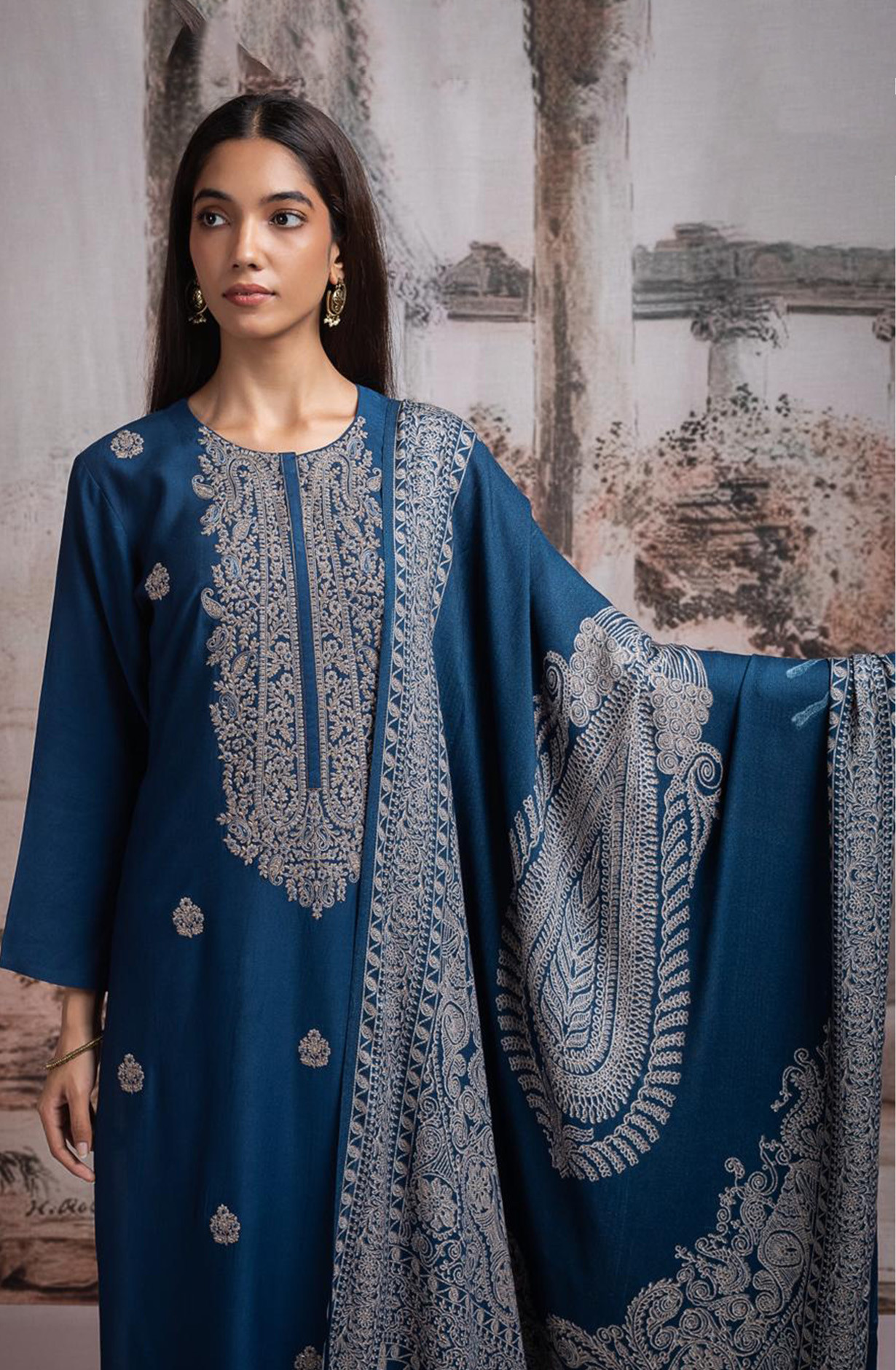 Blue Pashmina Suit with Pashmina Dupatta - R157-SPR2484