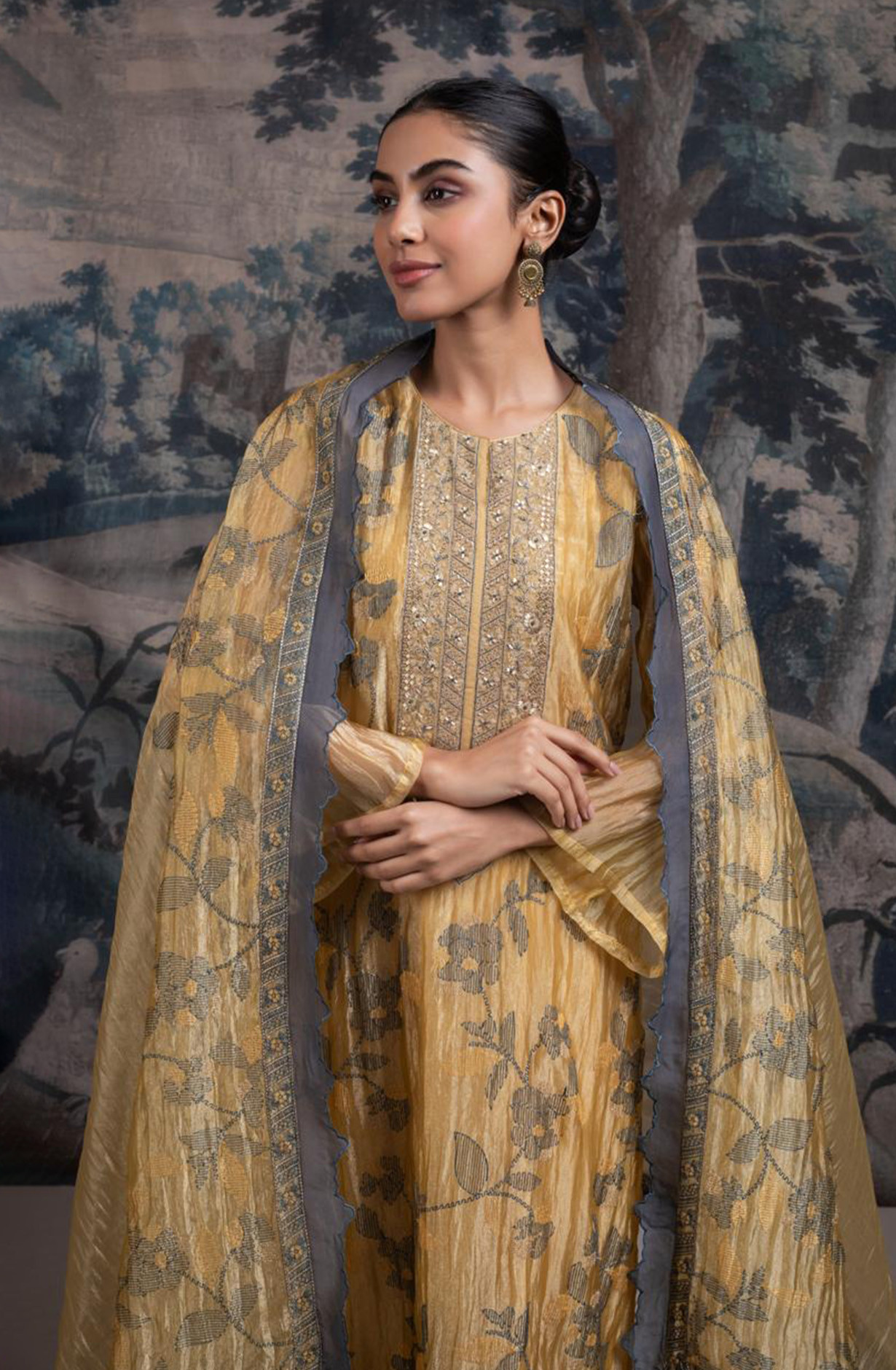 Mustard Glass Tissue Organza Suit with Dupatta - R157-SPR2372