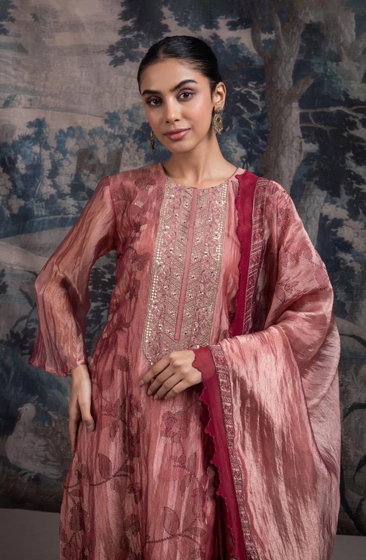 Pink Glass Tissue Organza Suit with Dupatta - R157-SPR2372A