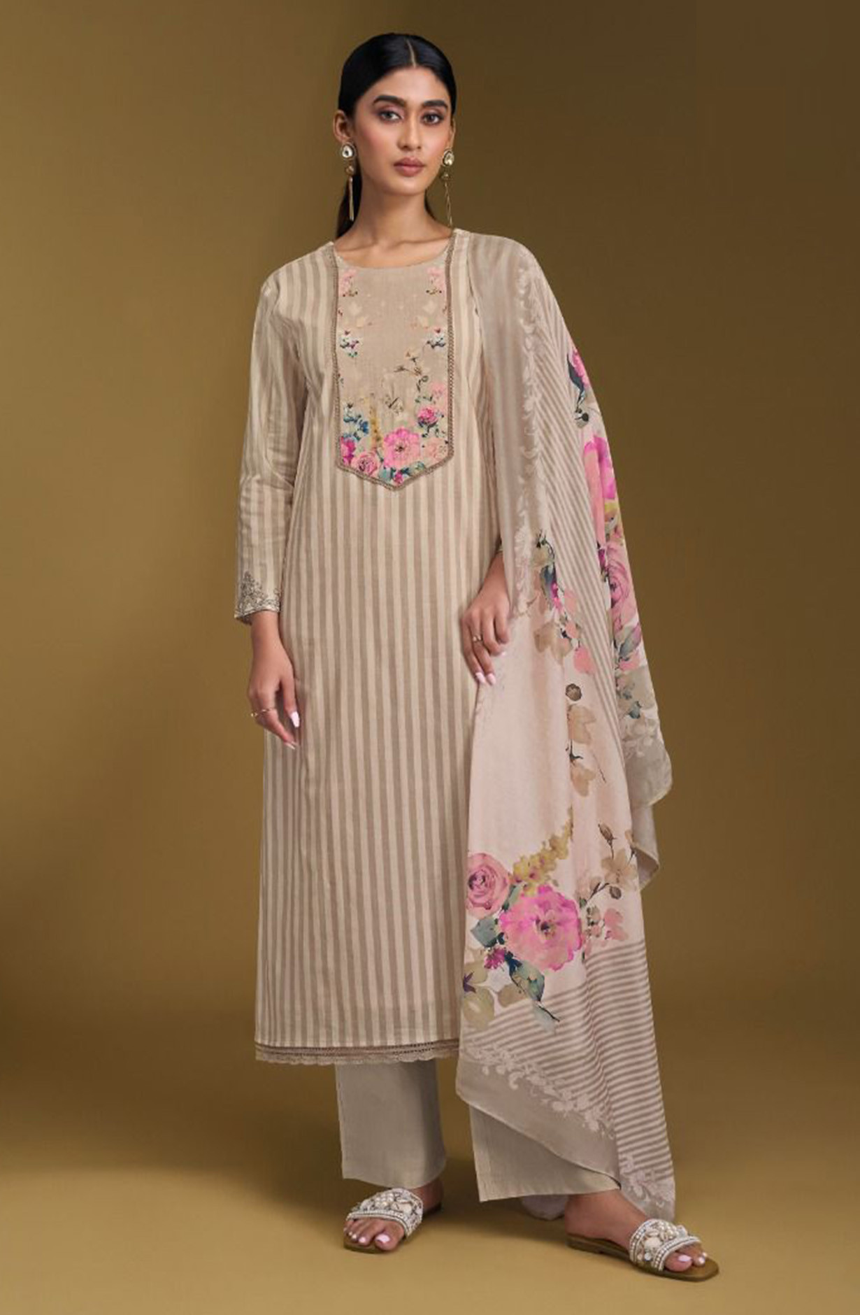 Fawn Lawn cotton Beautiful Suit Set with Dupatta - NIT11011B