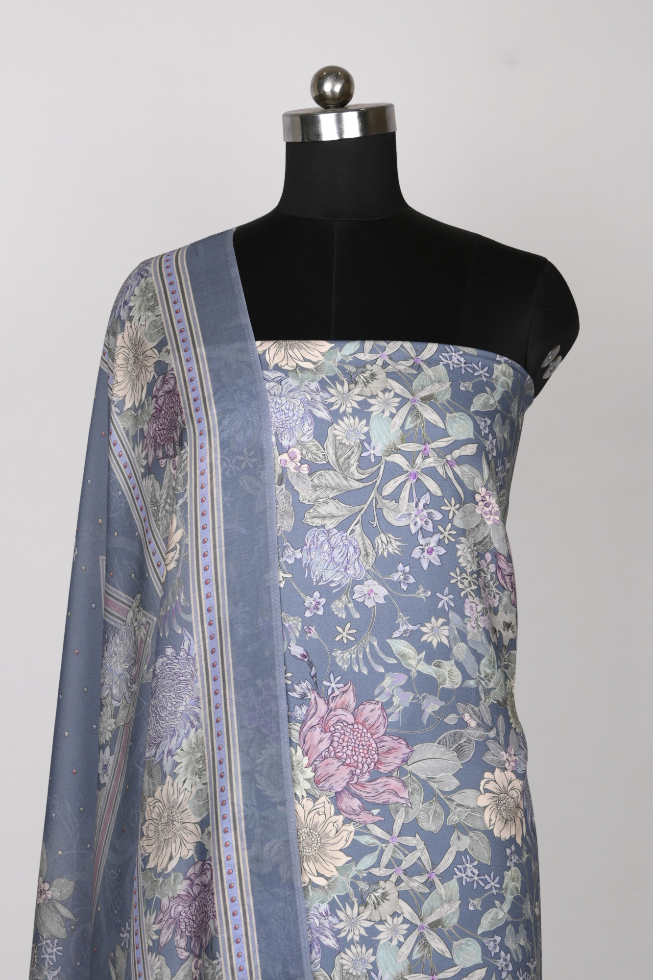 Blue Digital Printed Spun Suit set with Spun Dupatta- VUN7711B