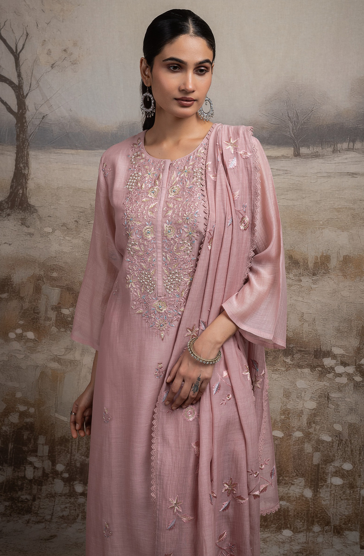 Peach Pure mul chanderi Suit Set with Dupatta - R157-SPR2591