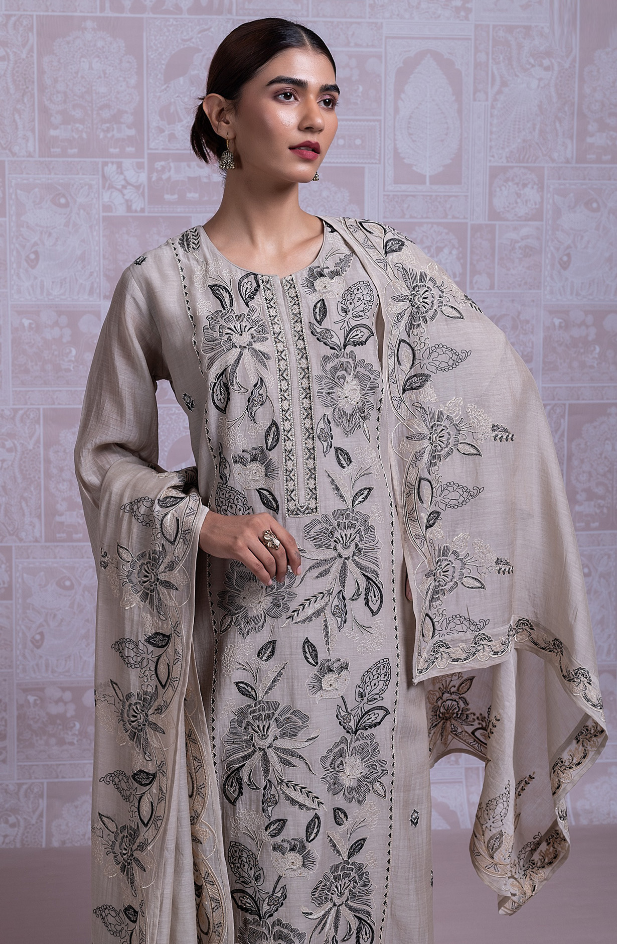 Black Mul chanderi Embroidered Suit Set with Dupatta - R157-SPR2330A