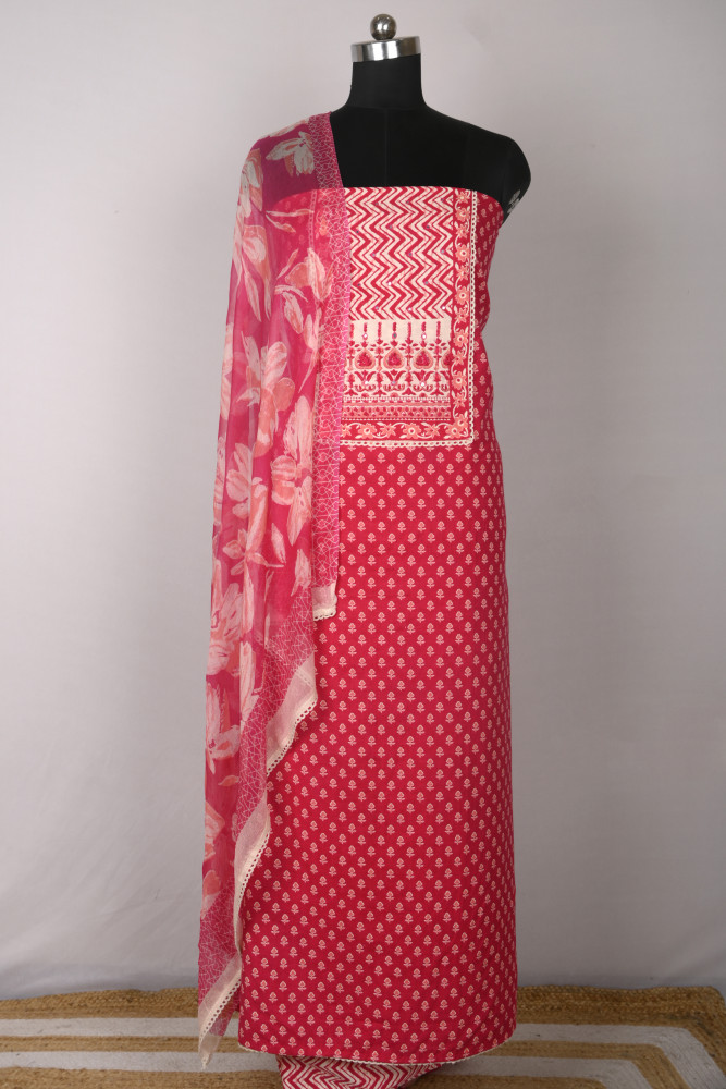 Image of Rani Cotton Beautiful Suit Set with Dupatta - 983-4807-36-2D