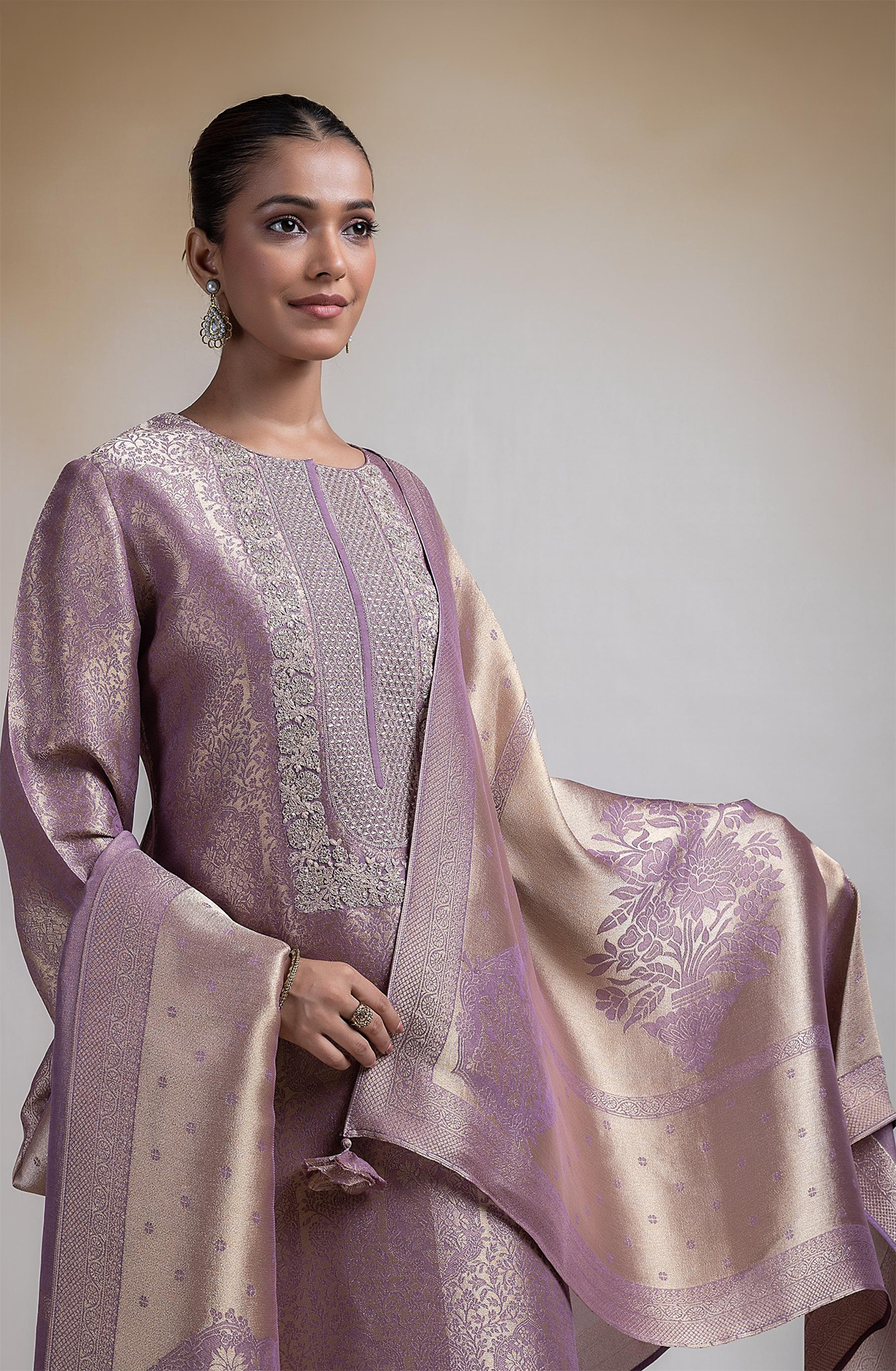 Pink Silk Tissue Jacquard Unstitched Suit with Beautiful Silk Tissue Dupatta- R157-SPR2387B