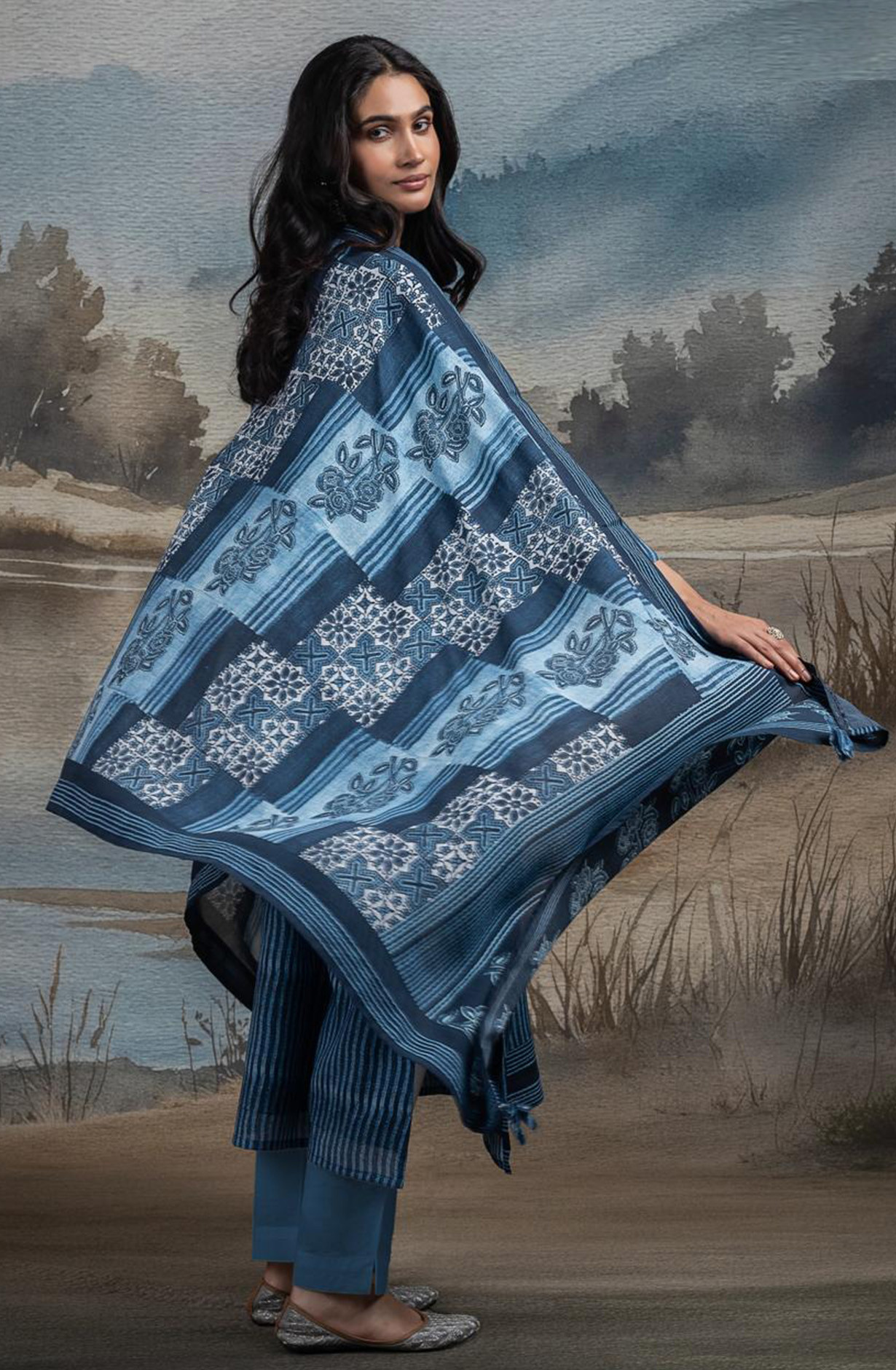 Blue Pure Mul Chanderi Embroidered Beautiful Suit Set with Dupatta - R157-SPR2663A
