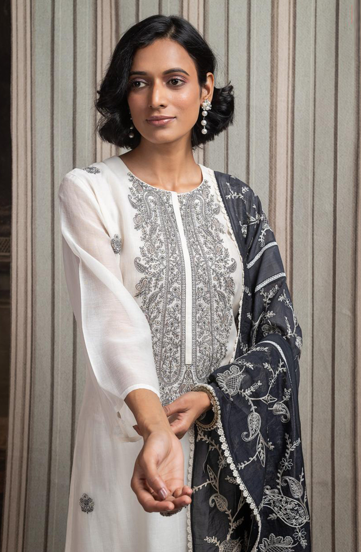 Black Pure Mul Chanderi Embroidered Beautiful Suit Set with Dupatta - R157-SPR2578