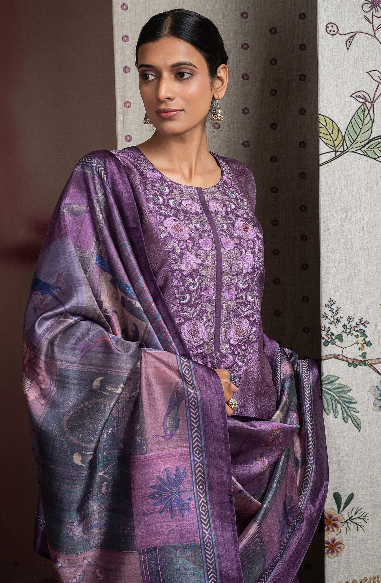 Purple Silk Embroidered and Handwork Suit Set with Dupatta - R157-SPR2646