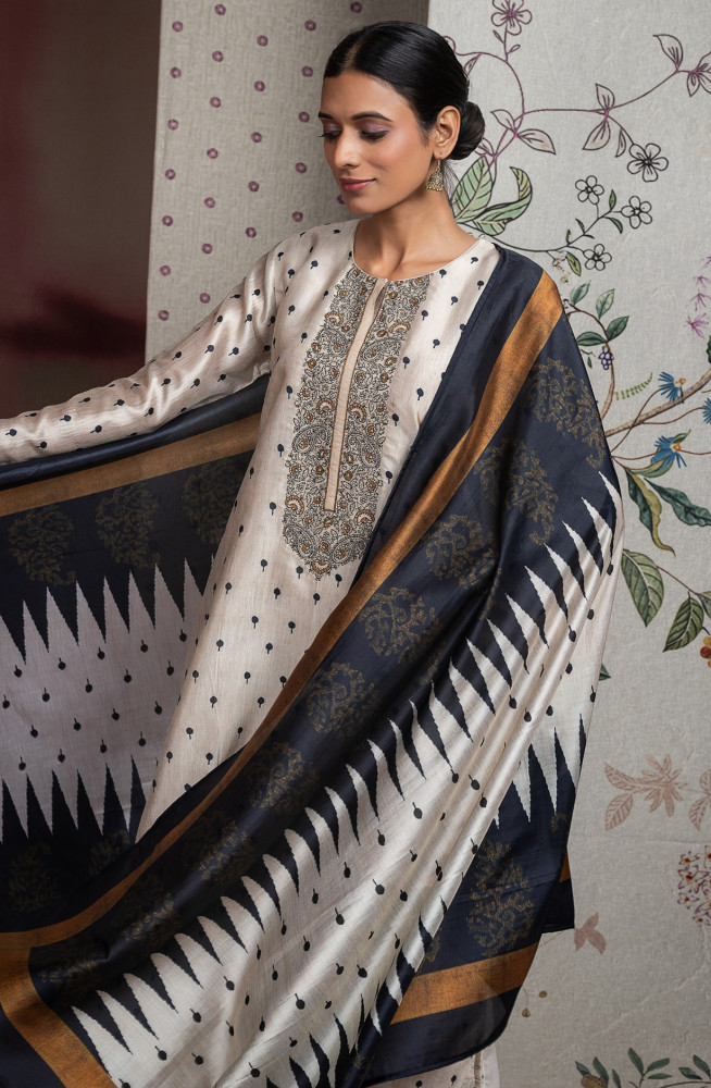 Image of Mehndi Silk Printed Beautiful Unstitch Suit Set with Dupatta - R157-SPR2649