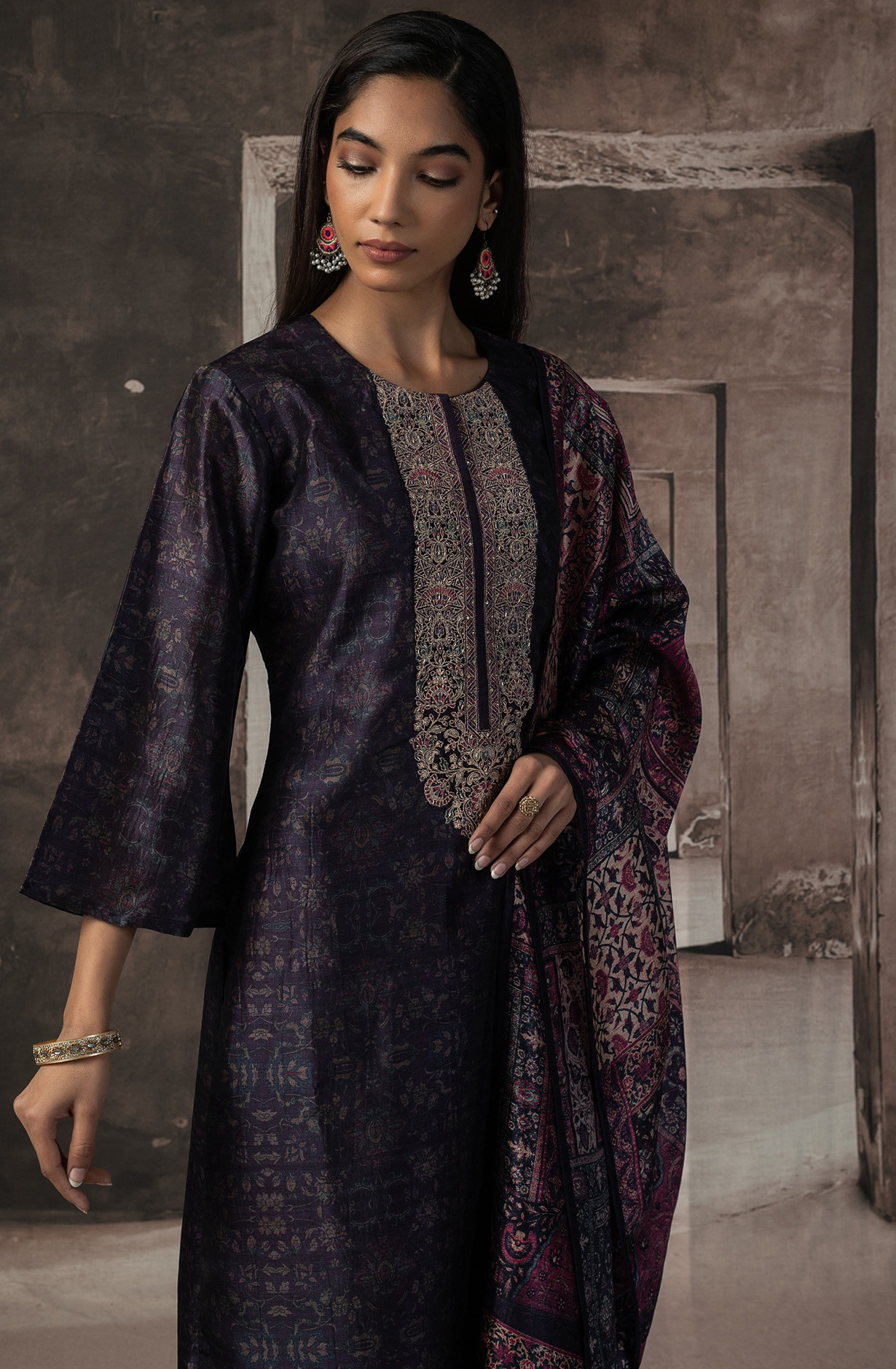 Purple Silk Suit Set with Dupatta - R157-SPR2503