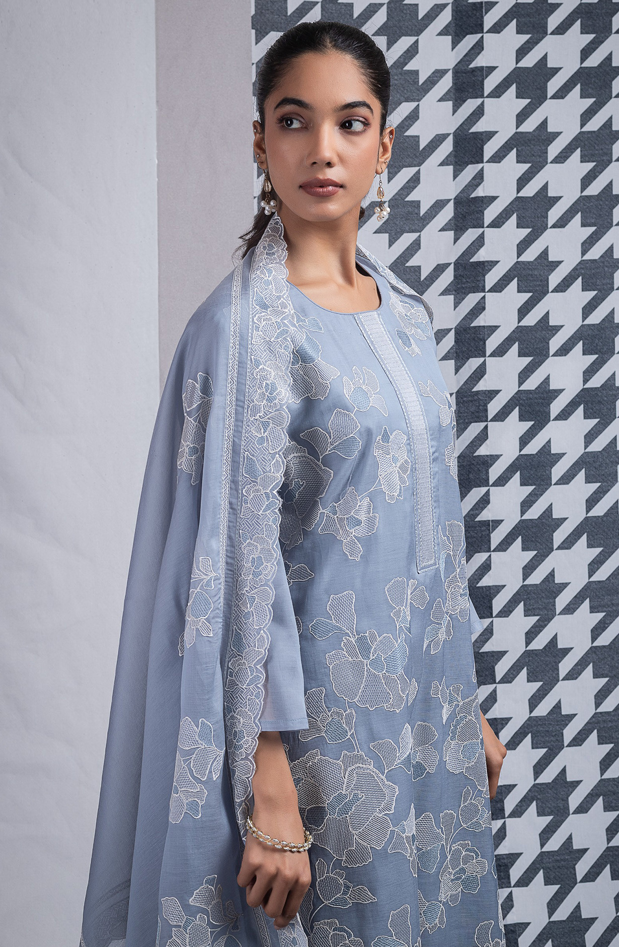 Blue Mul Chanderi Suit set with Dupatta - R157-SPR2576B