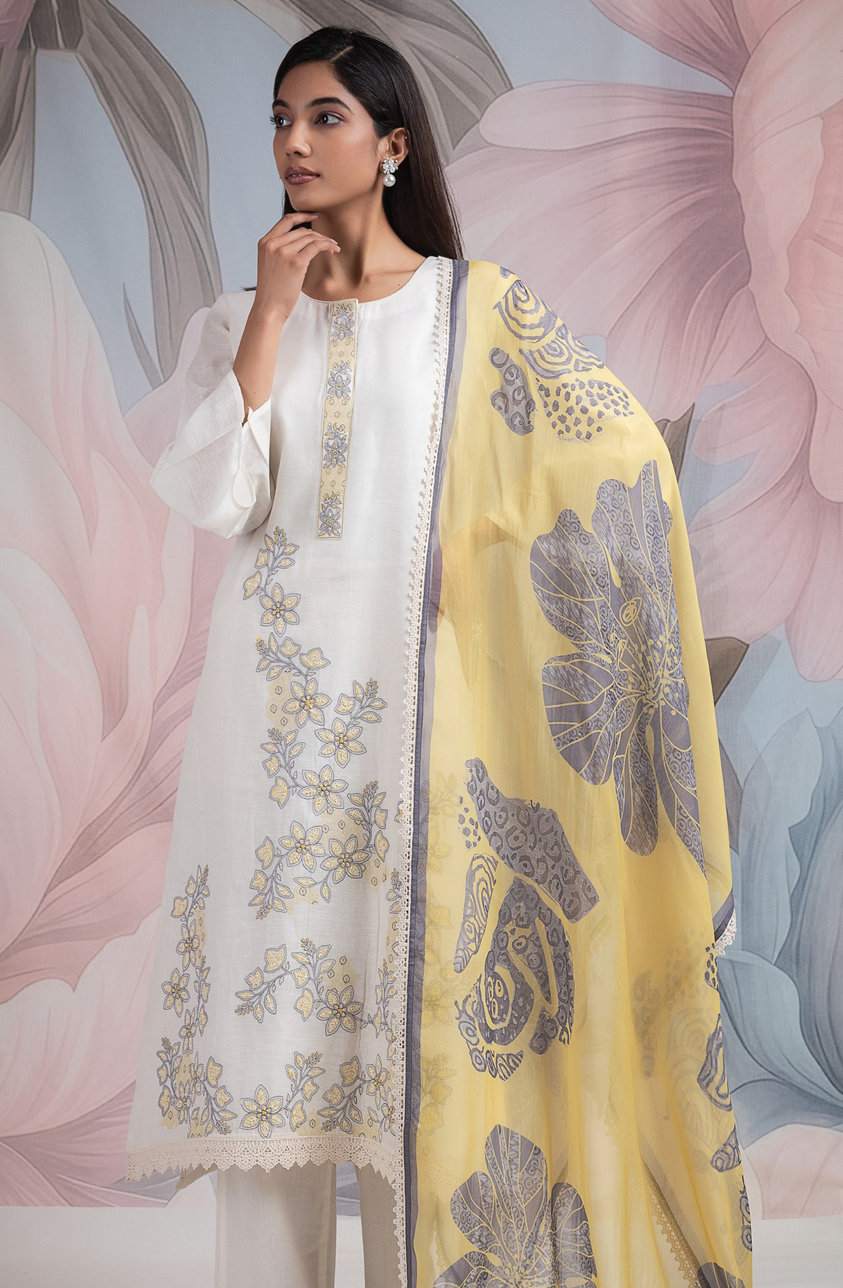 Yellow Linen Beautiful Suit set with Dupatta - R157-SPR2583A